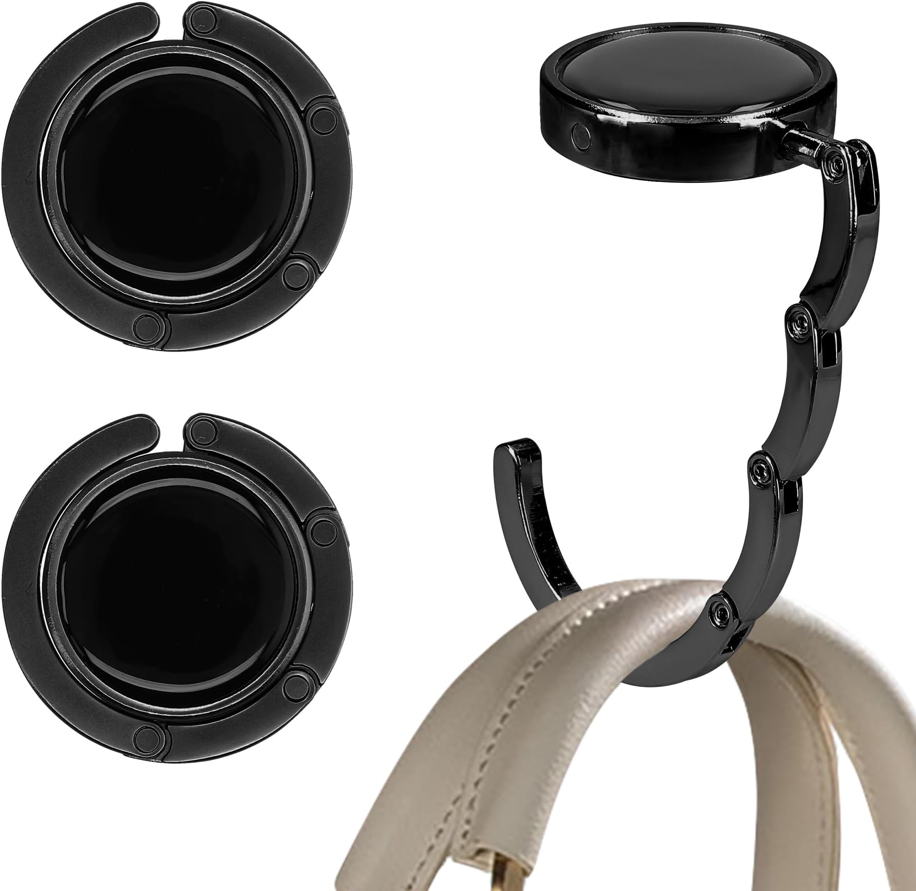 kwmobile Purse Hook for Table - Set of 2 Purse Holder - Folding Handbag Hanger - Portable Bag Holder - Bag Hooks for Desk - Table Hook Black