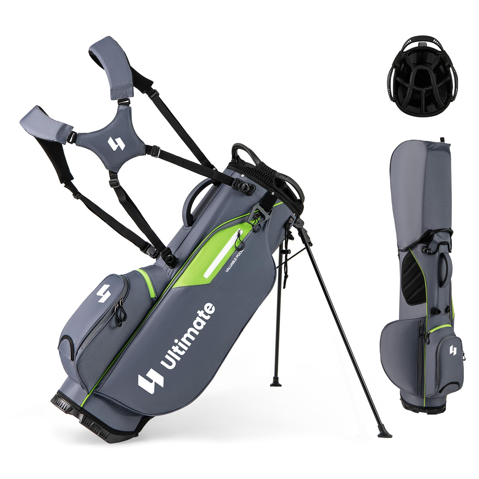COSTWAY Sac de Golf Léger avec 8 Compartiments Supérieurs et 5 Poches Zippées, Sac de Club de Golf Portable avec Bandoulière Réglable Housse de Pluie et Porte-Parapluie pour Femmes/Hommes
