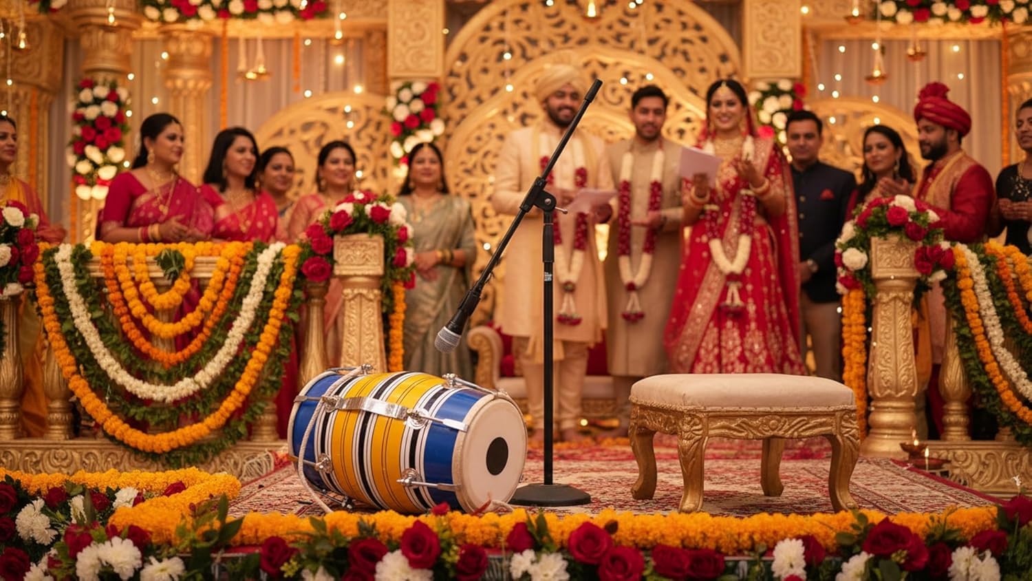 Set di tamburi classici indiani folk tabla Dholak da 35,5 cm, fatto a mano, in legno e pelle, con 14 bulloni regolabili e chiave di accordatura, strumenti musicali a percussione a mano per musicisti