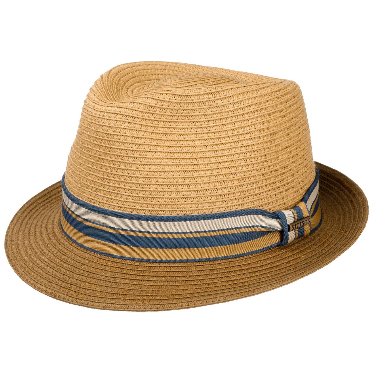 Stetson Licano Toyo Trilby Straw Hat Men UV Protection 40+ Two-Tone Brim Fedora Spring Summer Brown