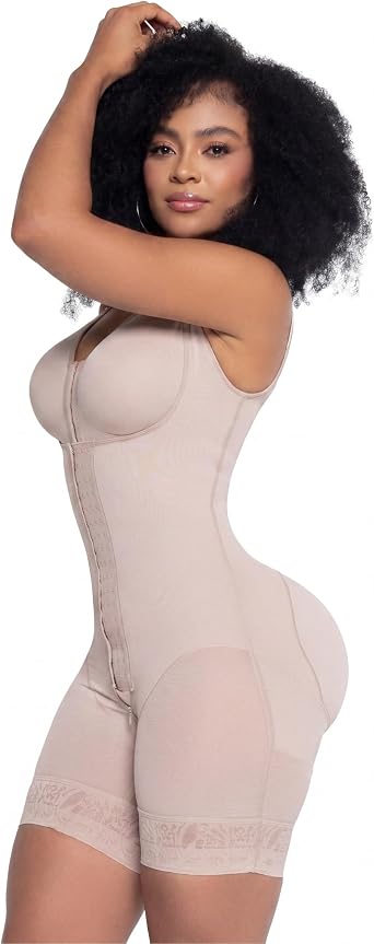 Fajitex Fajas Colombianas Con Brasier Bodysuit Shapewear, Built-In Bra Tummy Control Faja, Mid-Thigh Butt Lifter