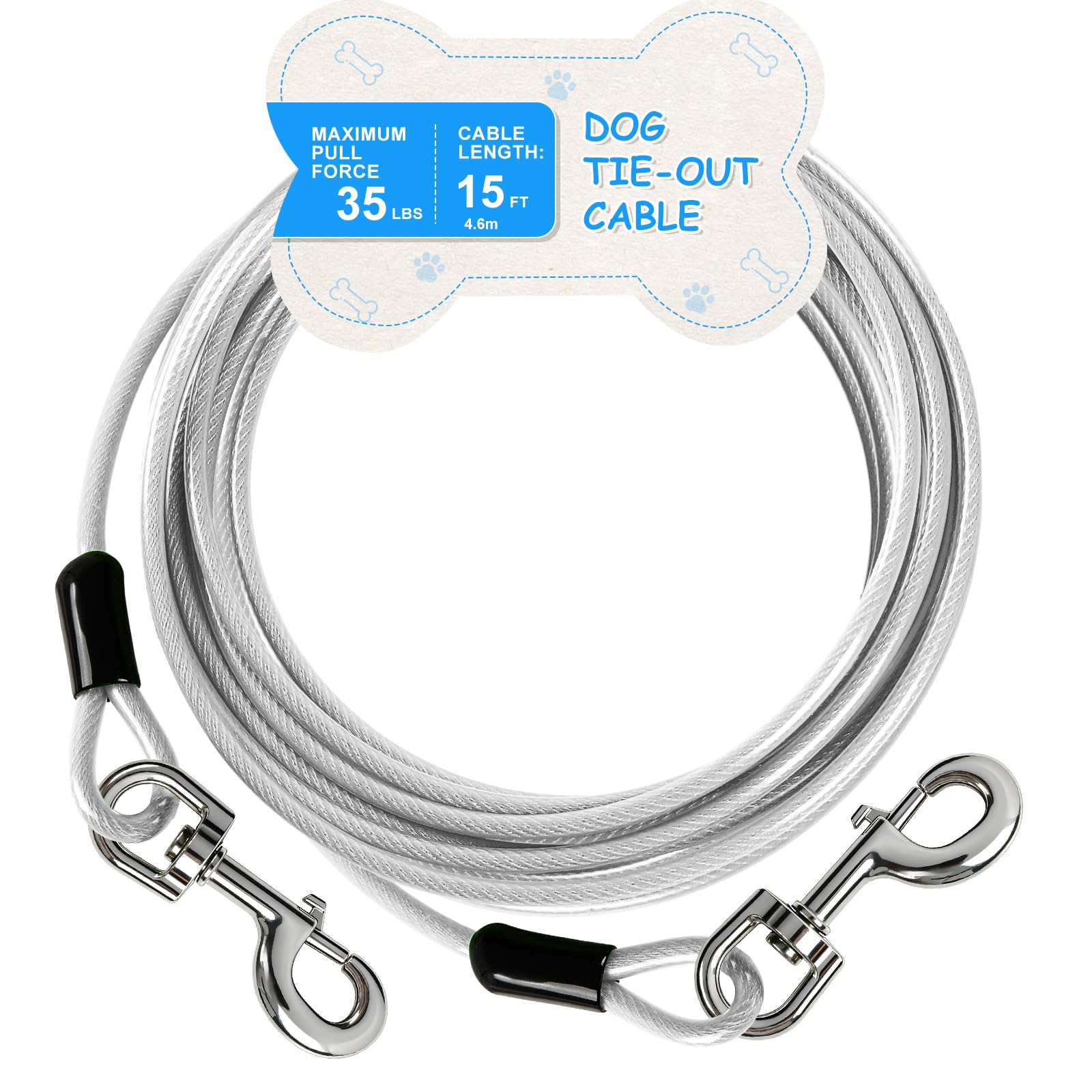 Câble d'attache pour chien argenté câble de retenue extérieur 15,9 kg