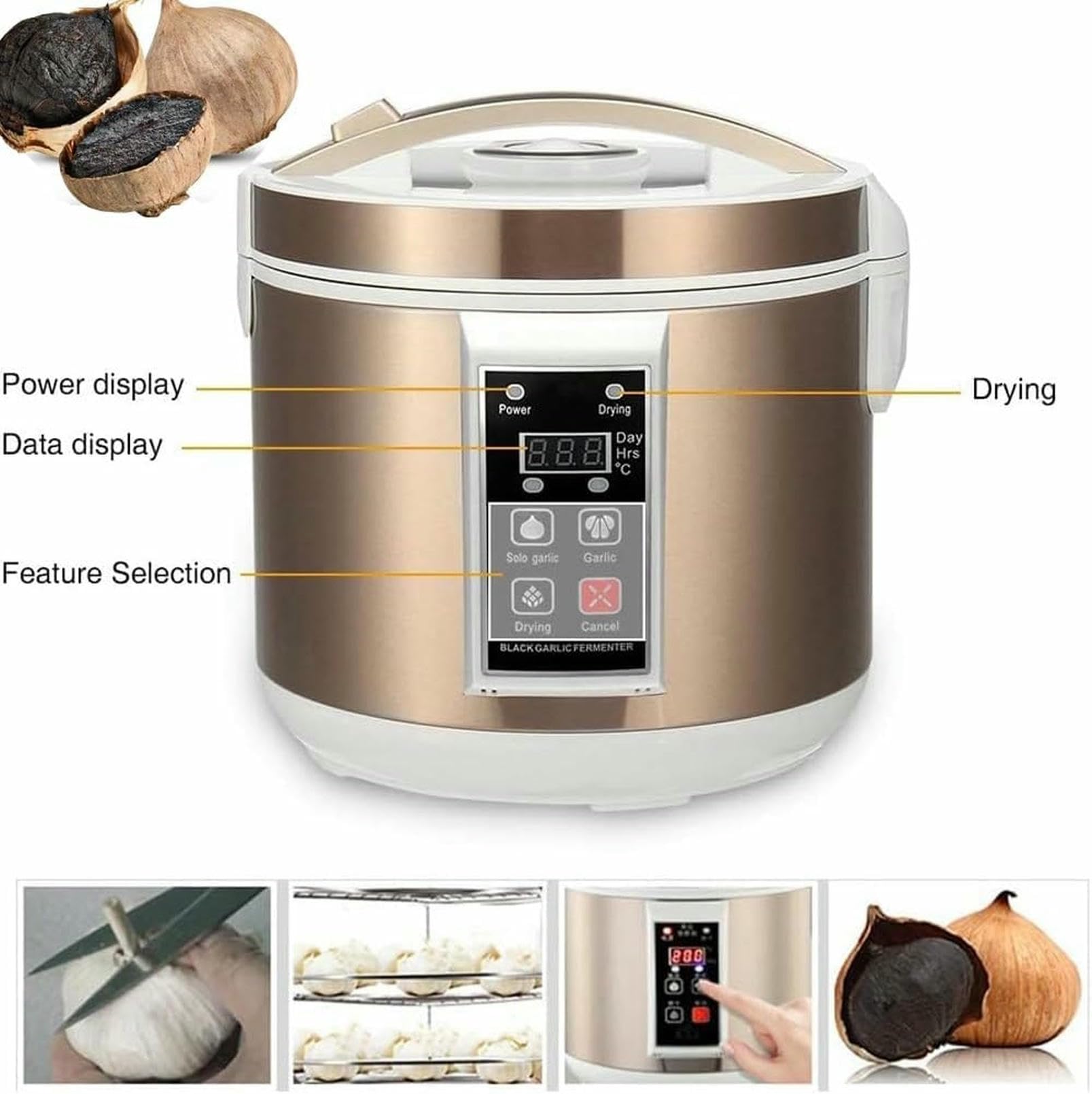 Fermentator Do Czarnego Czosnku, Wielofunkcyjny Inteligentny Fermentor, Automatyczny Ekspres Do Czarnego Czosnku, Kuchenka DIY Do Jogurtu, Natto, Słodkiego Ryżu, Z Półką Ze Stali Nierdzewnej (6 L)