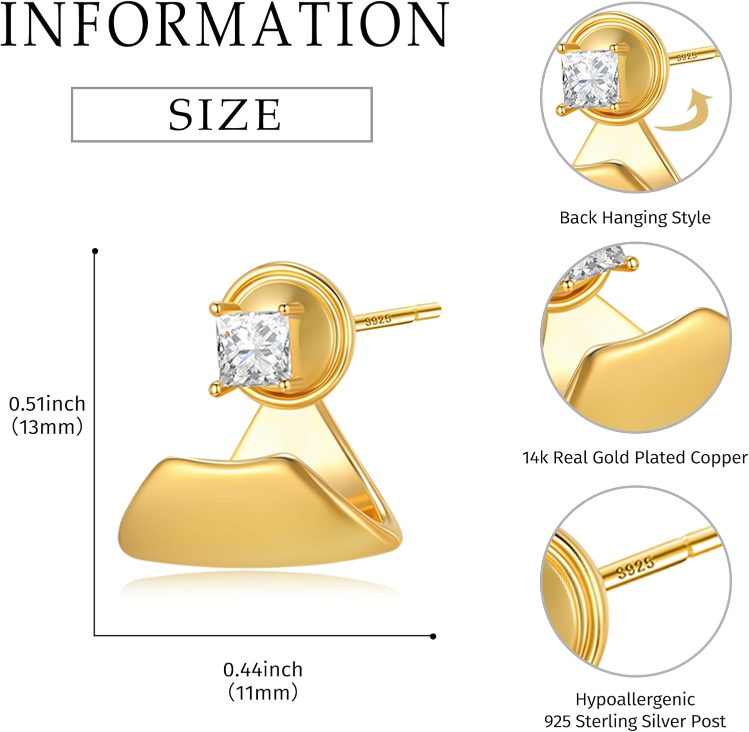 STAYLOVE Small CZ Studs Earrings for Women 925 Sterling Silver Post 14K Gold Plated Tiny Cubic Zirconia Wide Jacket Earrings for Women - Image 5