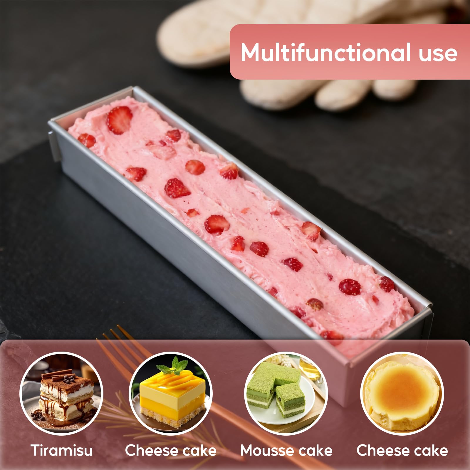 Moule à Tiramisu Rectangulaire, Moule à Gâteau Tiramisu Moule Tiramisu Antiadhésif en Alliage D'aluminium non toxique avec 2 Spatules pour Gâteaux Brownies Gâteaux au Fromage （41.7*10*6cm）