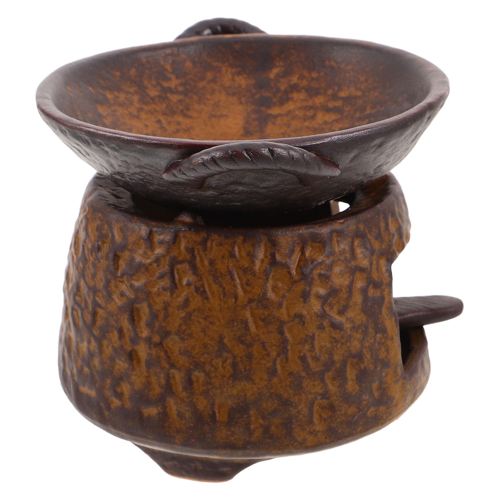 Operitacx Calentador de Té de Cerámica Vintage Soporte para Quemador de Incienso, Diseño Redondo Marrón para Rituales de Té y Decoración de Sala de Meditación