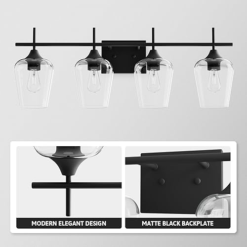 Miniatura 4 de VONLUCE Lámpara de tocador de baño, lámpara de baño de 4 luces sobre el espejo, lámpara de pared de baño con vidrio transparente, accesorios de