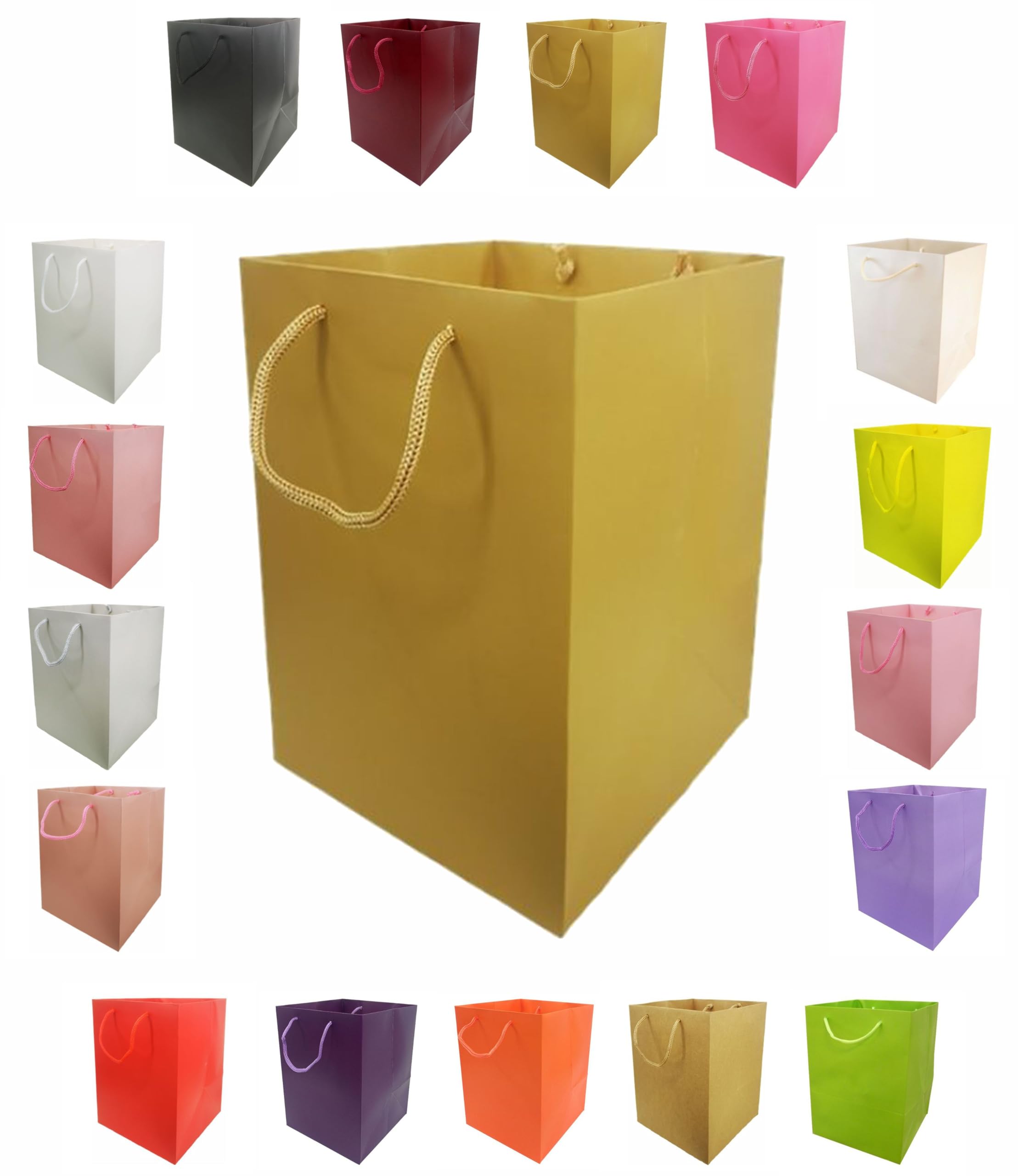 Glossy Vibrant Flower Gift Bag, Bouquet Vase | Valentines | Anniversary | Love | Transportation Display (10, Gold)