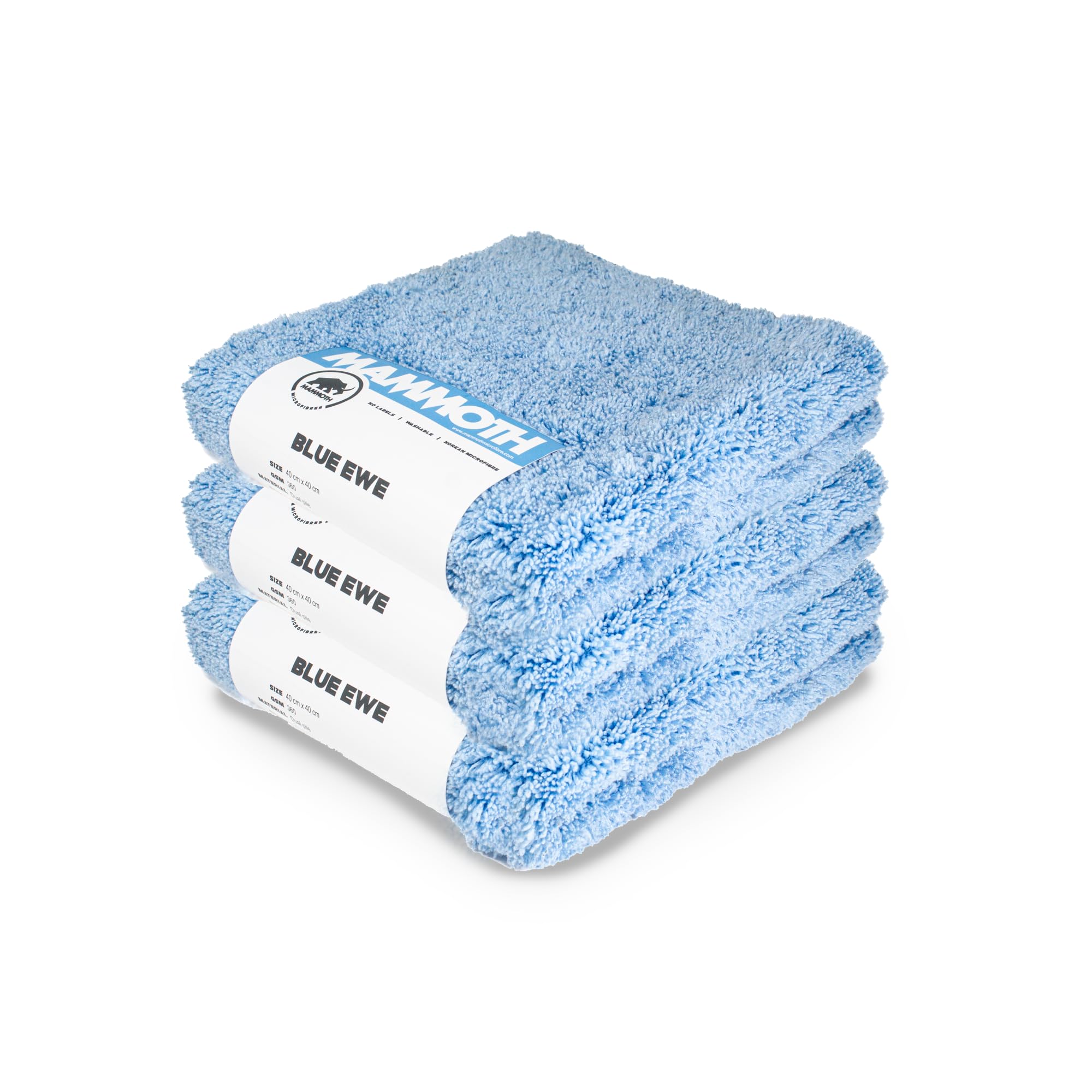 Mammoth Microfibres BlueEwe Dual Pile Microfibre Towel, 40cm x 40cm (3 Pack)