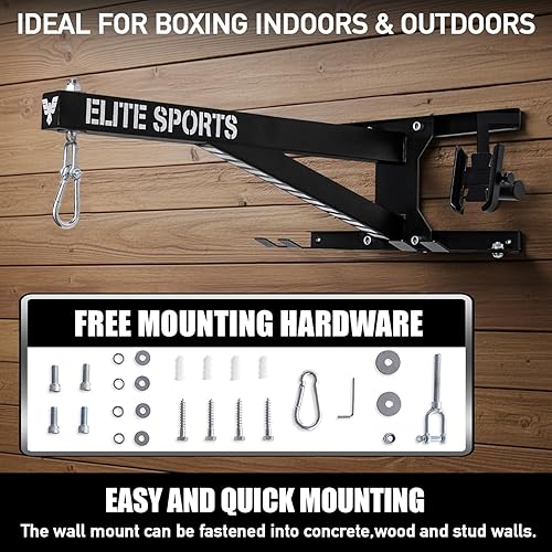 Miniatura 5 de Elite Sports Soporte de pared resistente para boxeo en interiores y exteriores, entrenamiento de gimnasio y equipo de ejercicio, soporte para saco