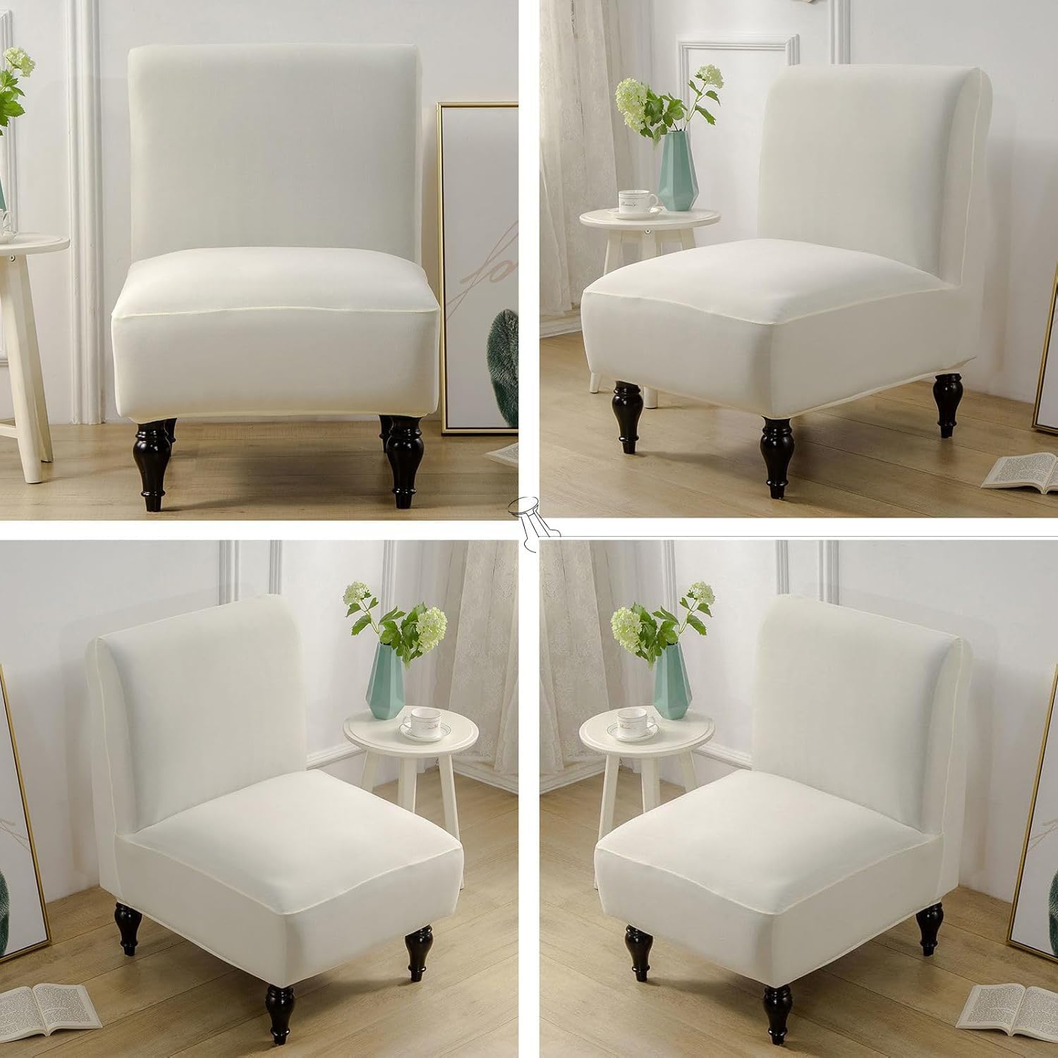 Stretch Armless Accent Chair Cover Set of 2 1, Solid Color Armless Chair Slipcovers Washable Slipper Chair Slipcover Soft Furniture Protector for Hotel (Beige,2 pcs)