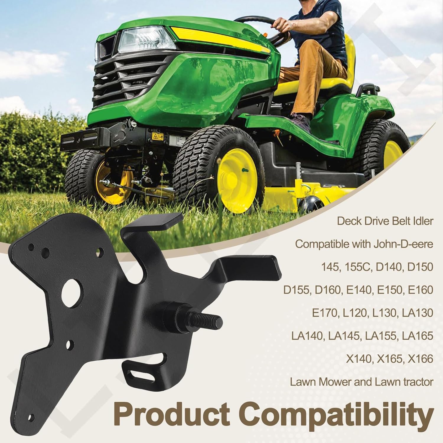 GY20986 Deck Drive Belt Idler Arm Plate Kit with 756-05034A Flat Idler Pulley Compatible with J-OHN Deere Lawn Tractors GY20986BLE GY20760BLE GY20629 34-109 280-242