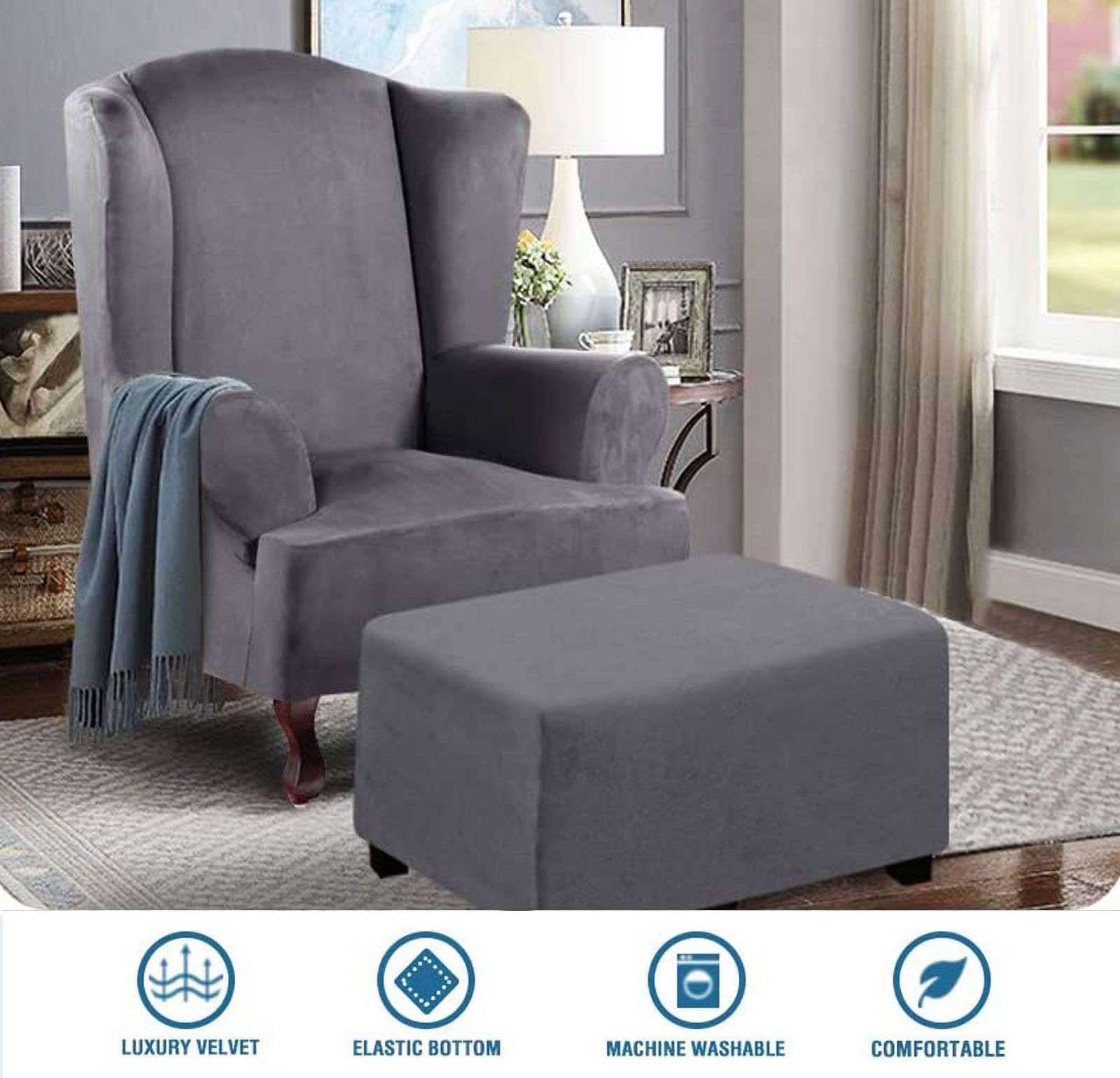 JHLD Imperméable Housse De Pouf Rectangulaire, Housse De Repose-Pieds Extensible Suède Housse De Protection Pour Repose-Pieds Elastique Doux Housse Ottomanes Pour Chats Chiens -café-Gros