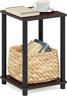 Furinno TURN-N-TUBE Side Table, 2-Tier Modern Square End Table with Open Shelf, Toolless Night Stand, Bedside Table, for Living Room, Bedroom, Dark Cherry