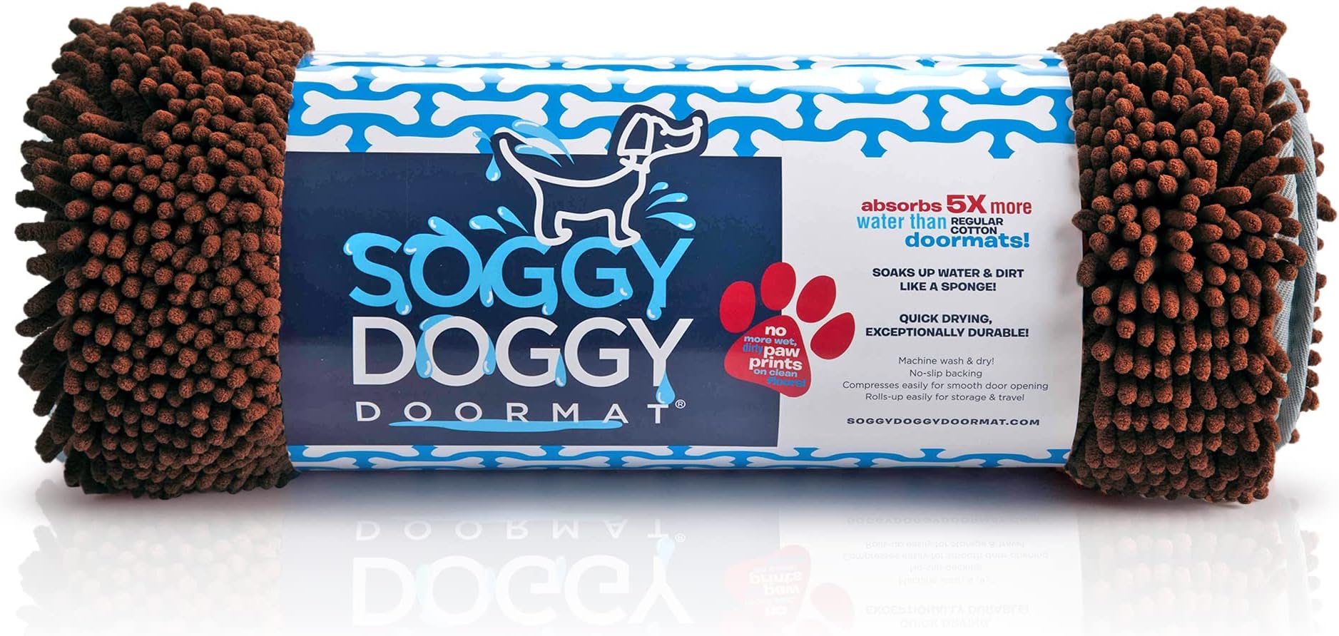 Soggy Doggy Doormat with Bone Design, Microfiber Chenille Indoor Wet Dog Mat for Muddy Paws and Drying, Ultra-Absorbent Dog Mats for Sleeping and Lounging, Dark Chocolate/Oatmeal Bone