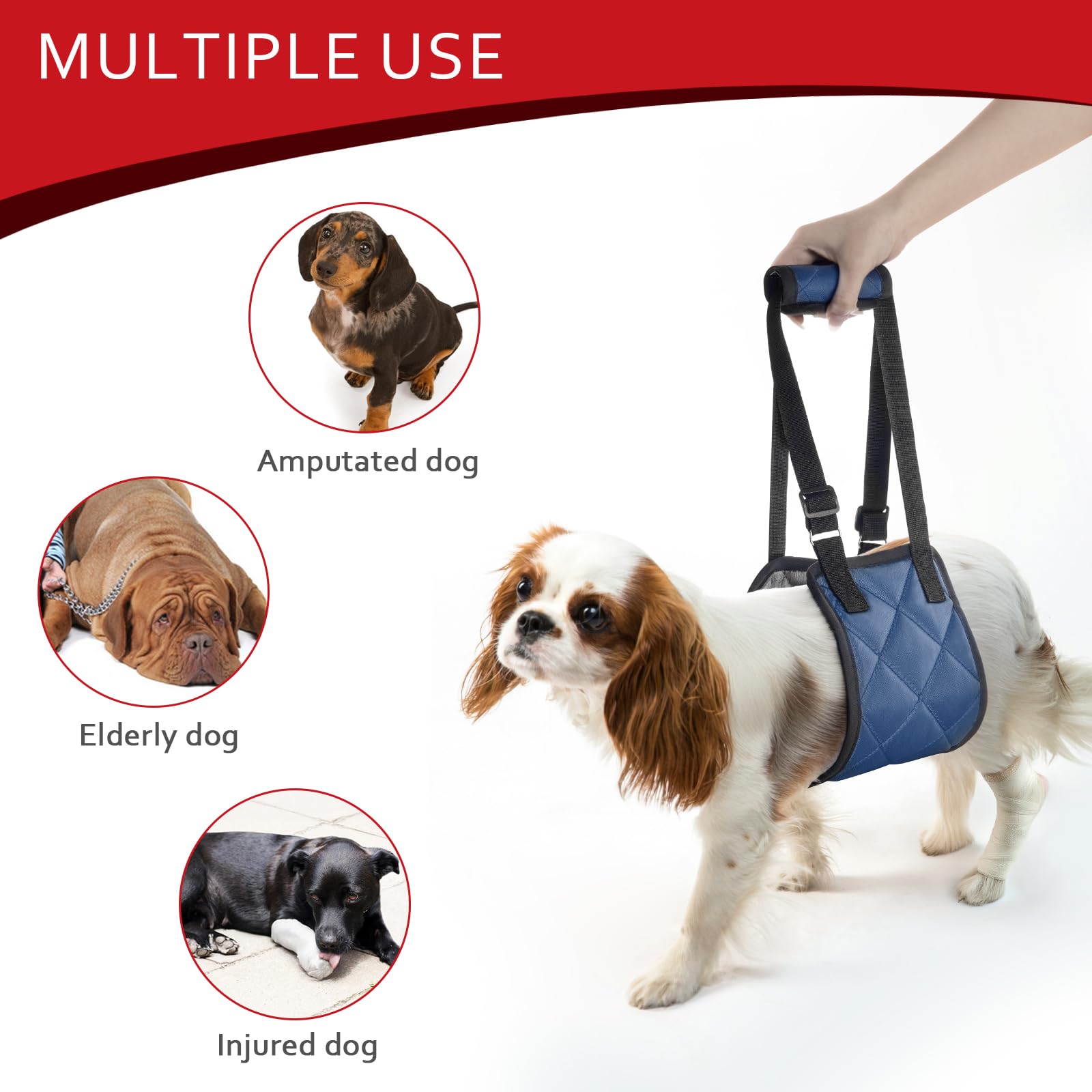 Arnés ajustable para perros extragrandes, soporte de pierna trasera, soporte de elevación suave portátil y arnés de rehabilitación para patas traseras débiles, para perros mayores, lesionados,