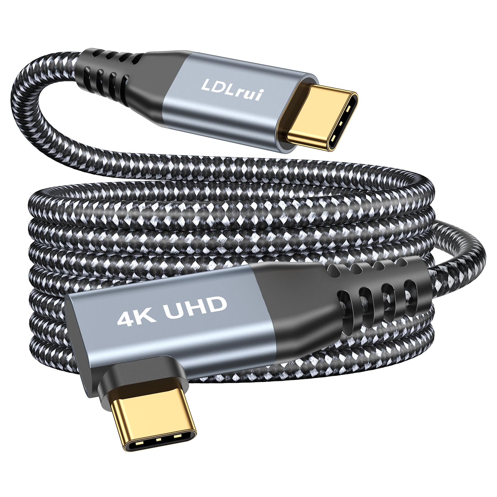 LDLrui USB C Monitor Cable, 4K 60HZ Display, Right Angle 6FT, 20Gbps Data Transfer, 100W Charging, 90 Degree USB 3.2 Gen2x2 Video Cable for MacBook