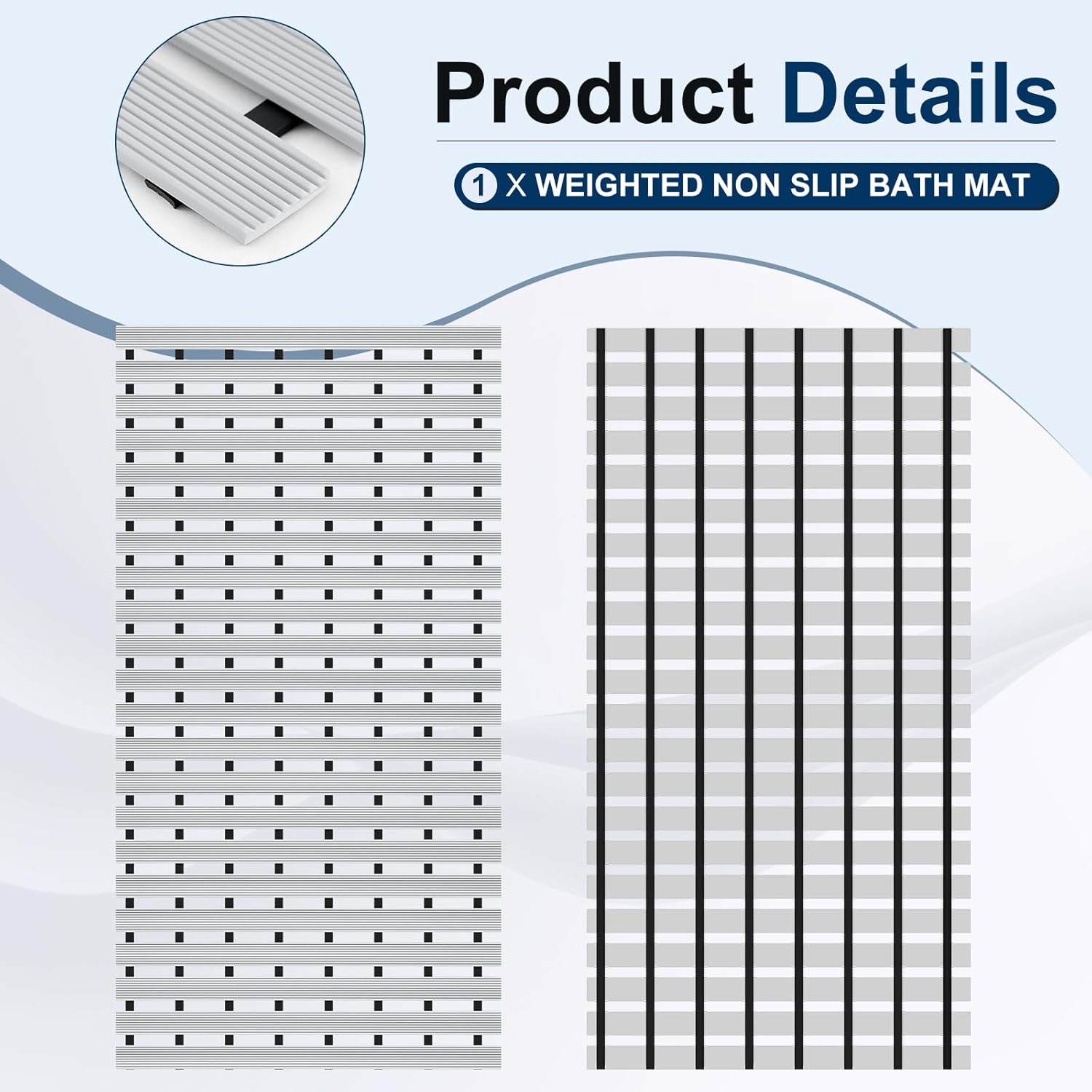 AceOrbit Weighted Non Slip Bathtub Mat, Textured TPE Bath Mat for Textured Bathtub and Shower Surfaces, Without Suction Cups Doesn't Float, Works on Tile and Stone(Gray,32 x 17 Inch)