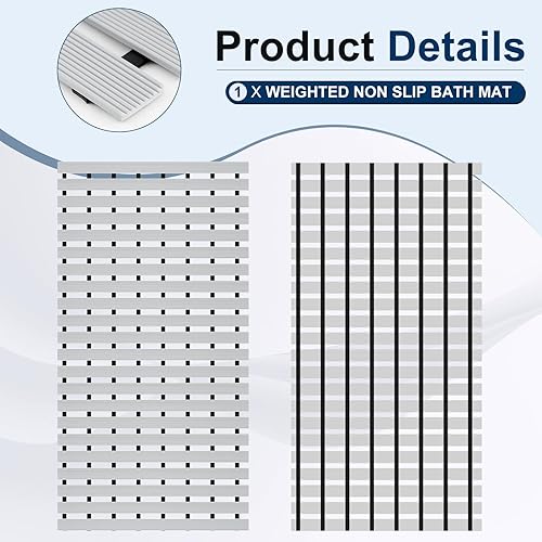 Miniatura 3 de Tapete antideslizante con peso de 32 x 17 pulgadas, tapete de baño texturizado de TPE para superficies de bañera y ducha texturizadas, sin ventosas,