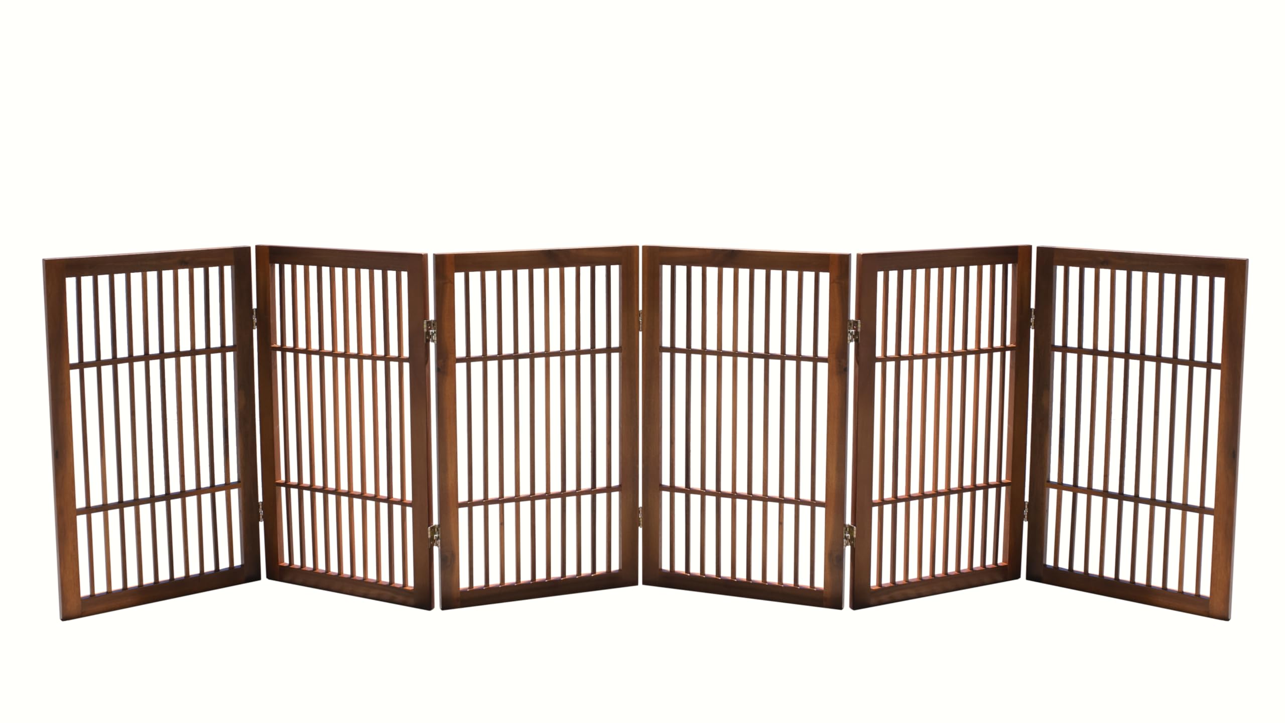Urnporium Pet Dog Gate Freestanding, Strong Durable Folding Wooden Fence, Portable Acacia Hardwood Safety Barrier for Indoor & Outdoor Use (Brown Pet