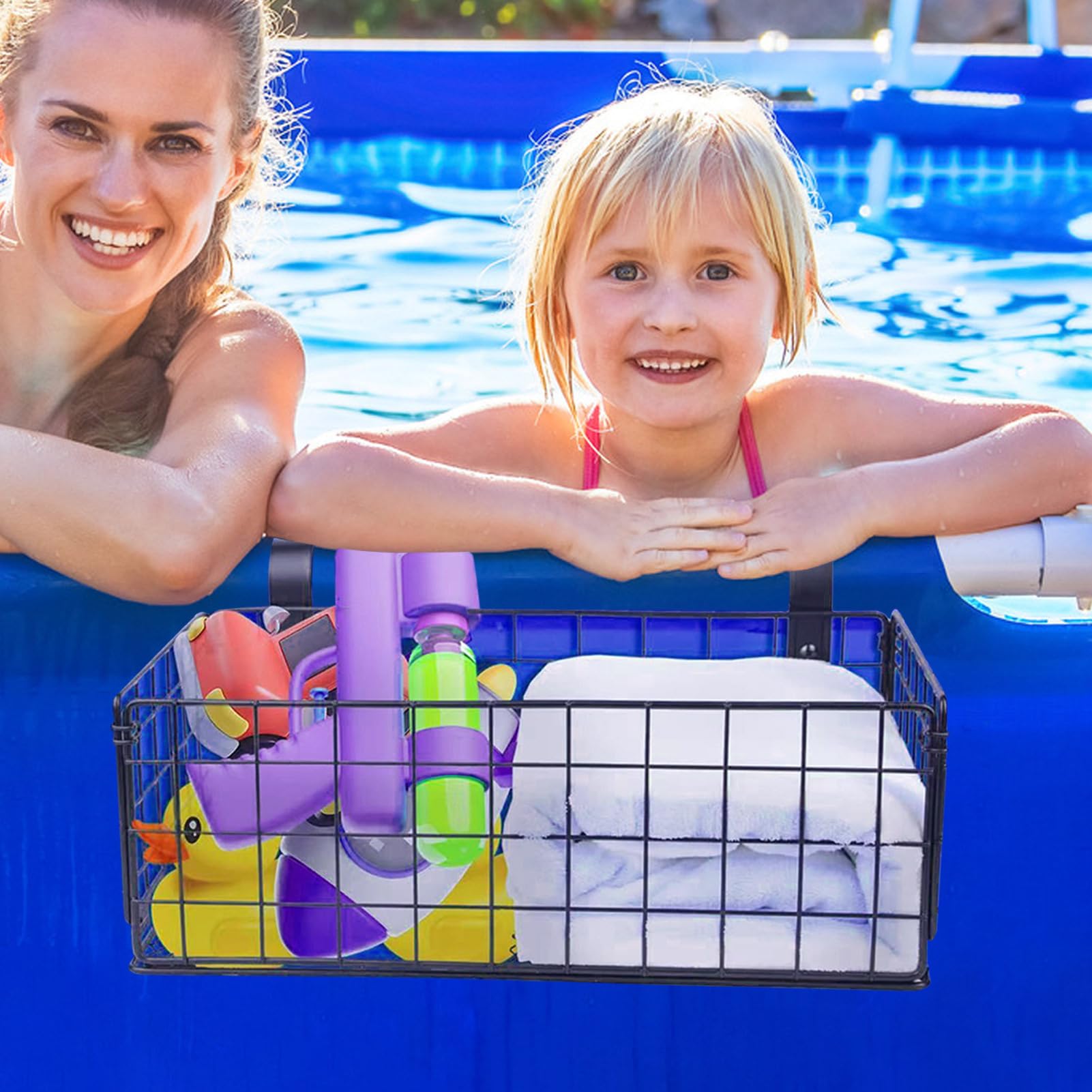 Panier de rangement pour bord de piscine Corbeille en fil métallique