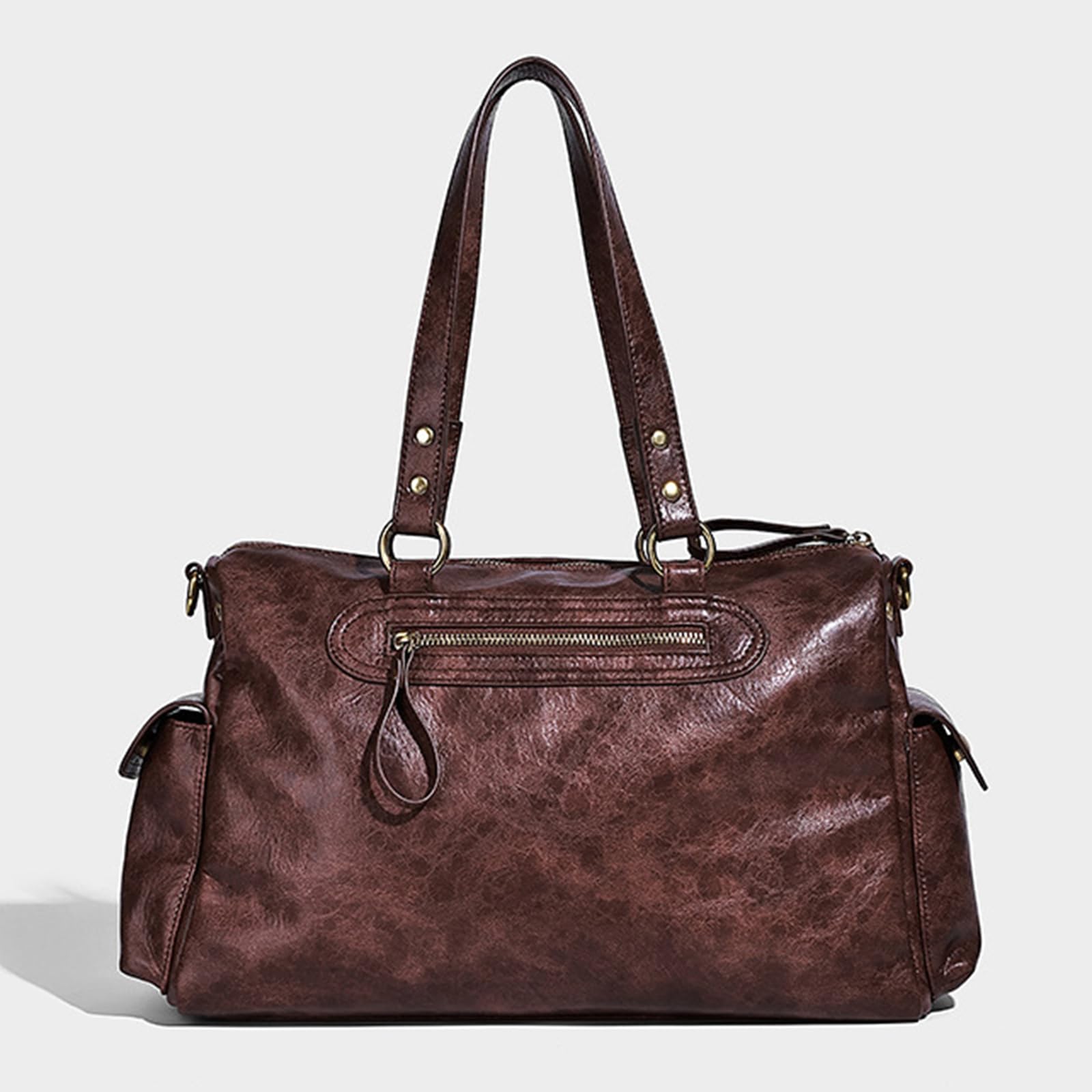 Borsa tote retrò in pelle PU anni '90 tasche multiple maniglia superiore borsa a tracolla per le donne casual e uso ufficio, Marrone scuro, 2 pezzi, 480.00x260.00x220.00mm/18.9x10.24x8.66inch