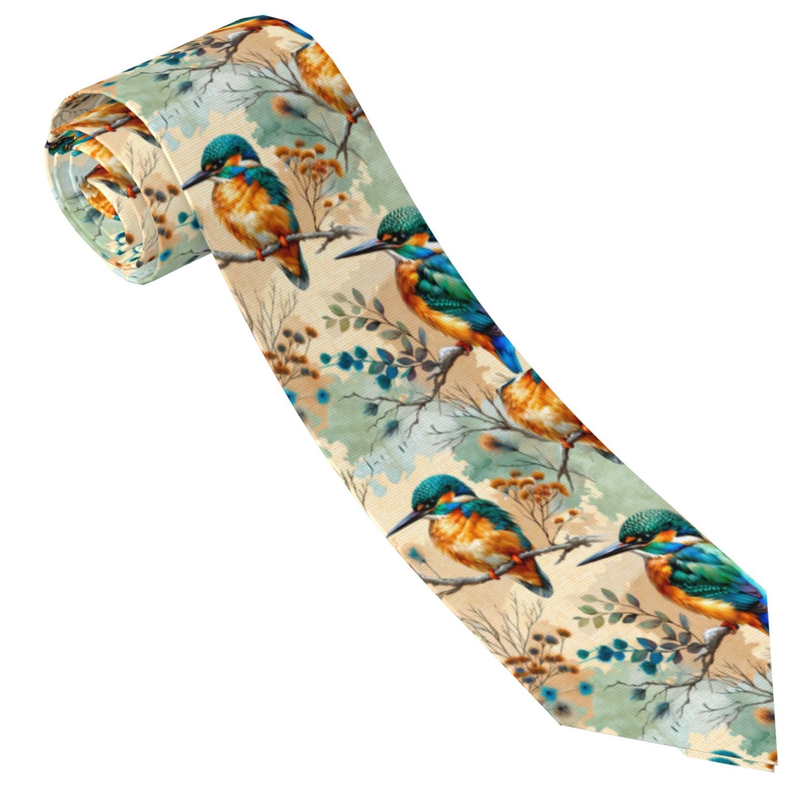 Anceky Unisex As Pic Mens Classic Necktie For Business,Formal,Wedding Watercolor Kingfisher Birds Tie