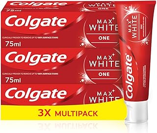 Colgate Max White One Whitening Toothpaste, Teeth Whitening Toothpaste with a Clinically Proven Formula, Removes up to 100% of Surface Stains, 1 Shade whiter in 1 week, 75ml (Pack of 3)