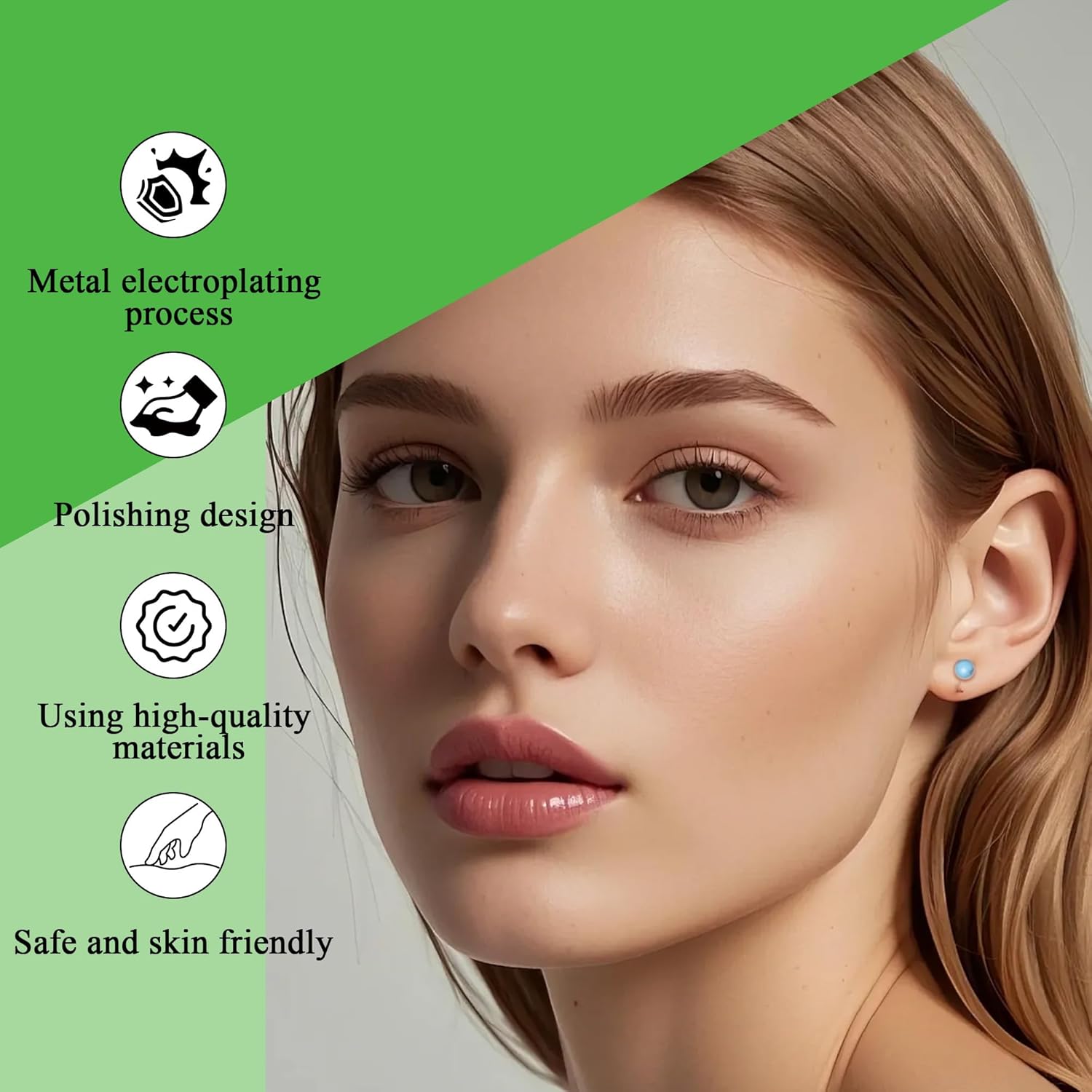 Titanium Turquoise Earrings for Women Stud Earrings Flat Back Ladies Earstuds Hypoallergenic Cartilage Nickel Free Natural Stone Earring 4MM/5MM - Image 3