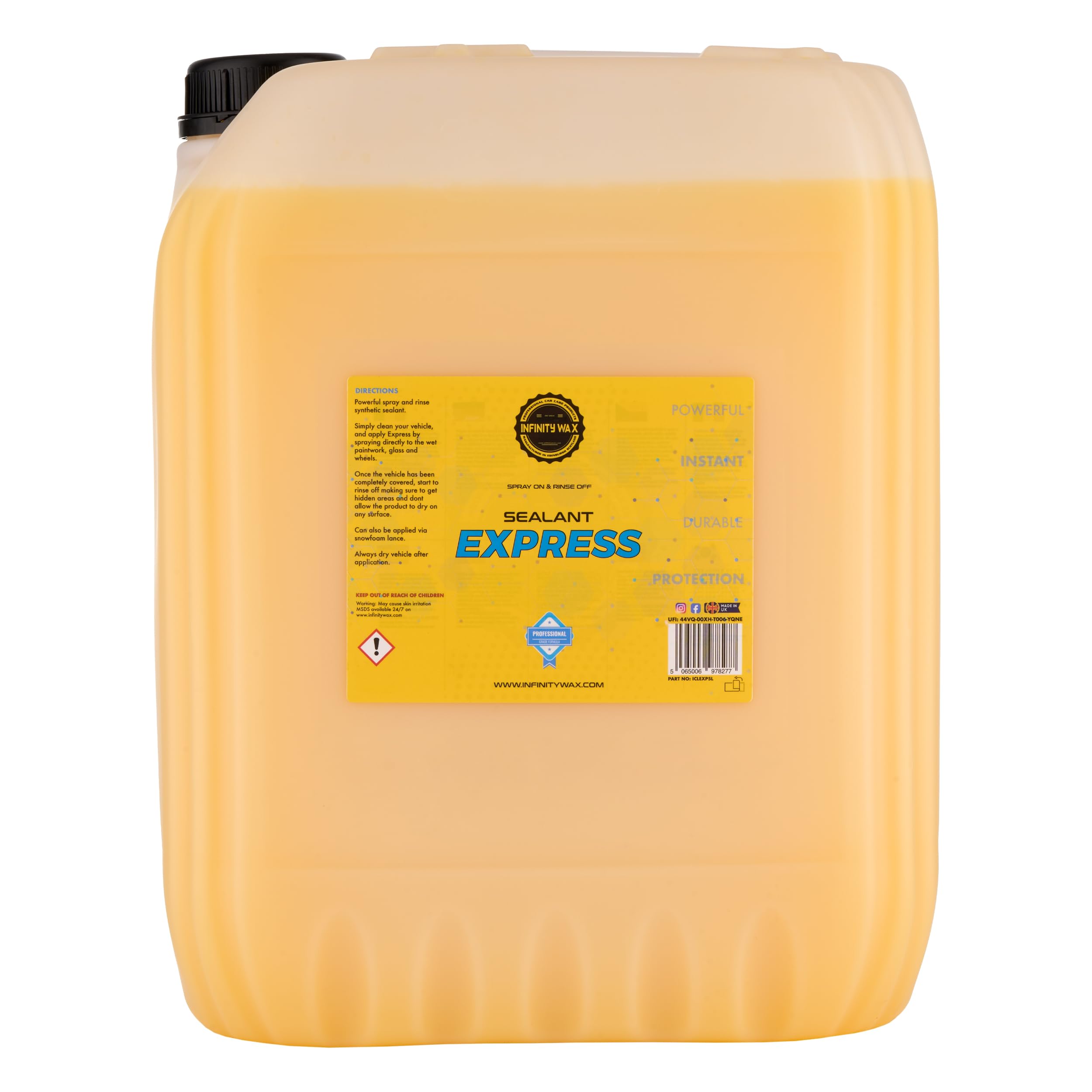 Infinity Wax Express Sealant 20L –Rinse-Off Spray Sealant for Cars, Vans & Fleets, Instant Hydrophobic Protection for Paint, Glass & Wheels
