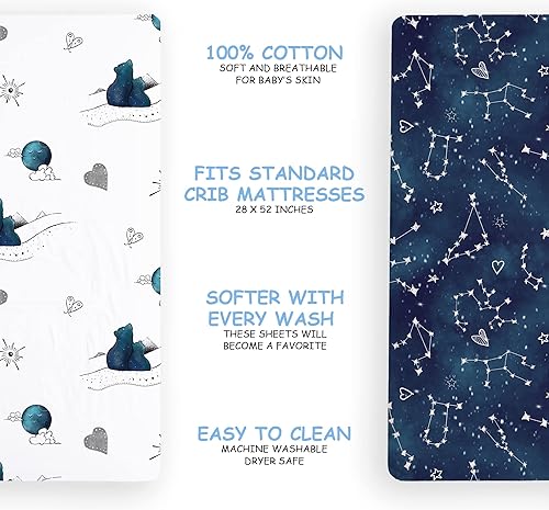 Miniatura 2 de JumpOff Jo - Paquete de 2 sábanas bajeras para cuna, súper suaves, transpirables, 100% algodón, para colchones estándar de cuna y camas infantiles,