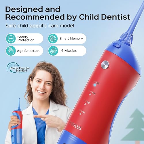 Miniatura 3 de COSLUS Irrigador dental de agua para niños, palillos de limpieza profunda, portátil, 4 modos para mayores de 6 años, seguro, impermeable,