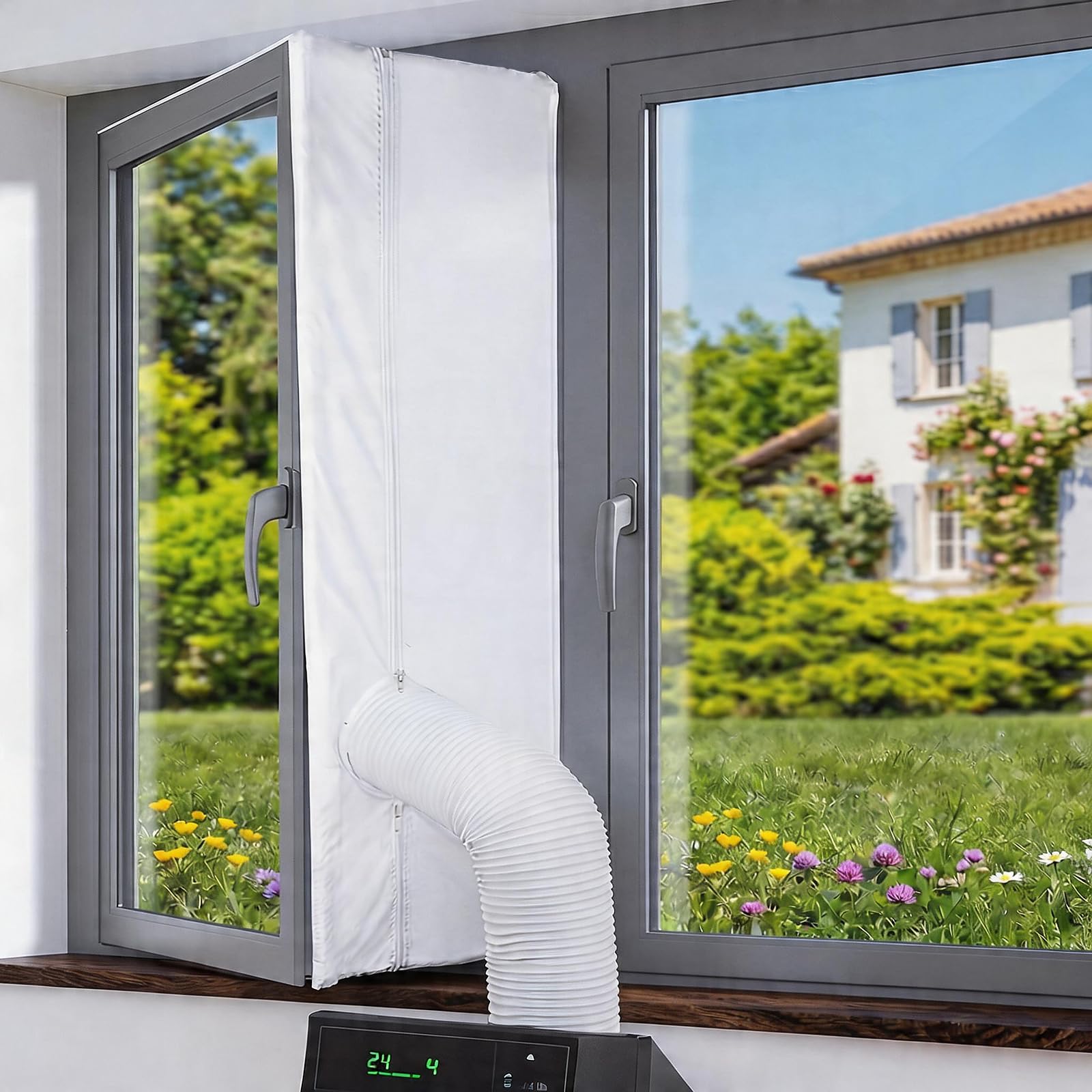 Fensterabdichtung für Mobile Klimageräte, 300CM Klimaanlage Fensterabdichtung Doppel-Reißverschluss für Flügelfenster, Kippfenster, Dachfenster, Kein Bohren, Einfache Montage