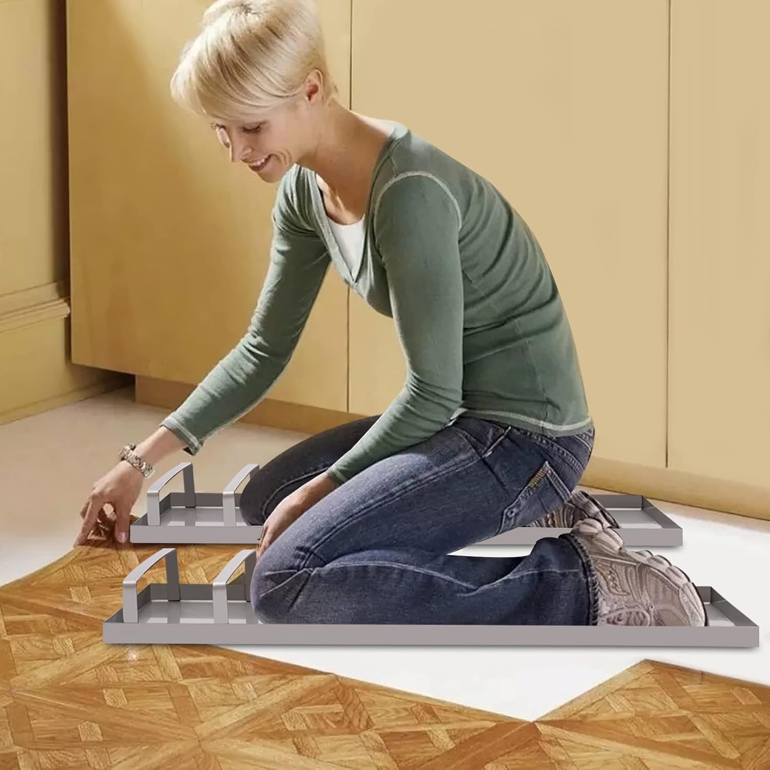 Concrete Knee Boards, 28 x 8 Inch Stainless Steel Knee Boards Slider, Pair Moving Sliders with Toe Bracket, Durable Concrete Tools for Building Construction Renovation Cement Finishing Flooring Work