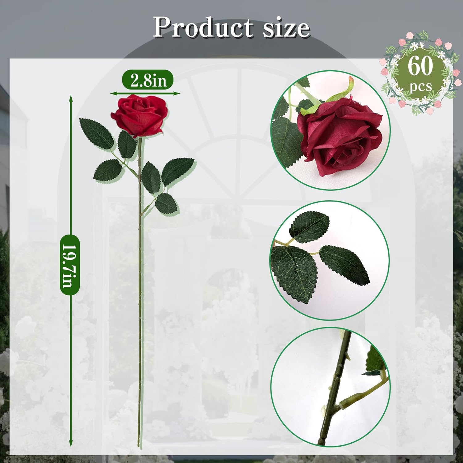 60 Pcs Wine red Roses Artificial Flowers,Artificial Roses in Bulk,DIY Wedding Bouquets,Wedding Ornaments,Valentine's Day Party Decorations，A Rose symbolizes Love (Wine red, 60 pcs)