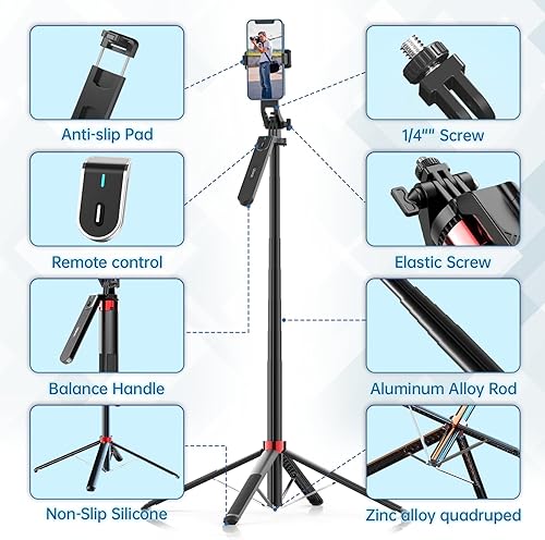 Miniatura 6 de ULANZI MA09 - Trípode para teléfono de 71 pulgadas, Palo de Selfie Soporte de Trípode para teléfono celular con control remoto inalámbrico de 360°