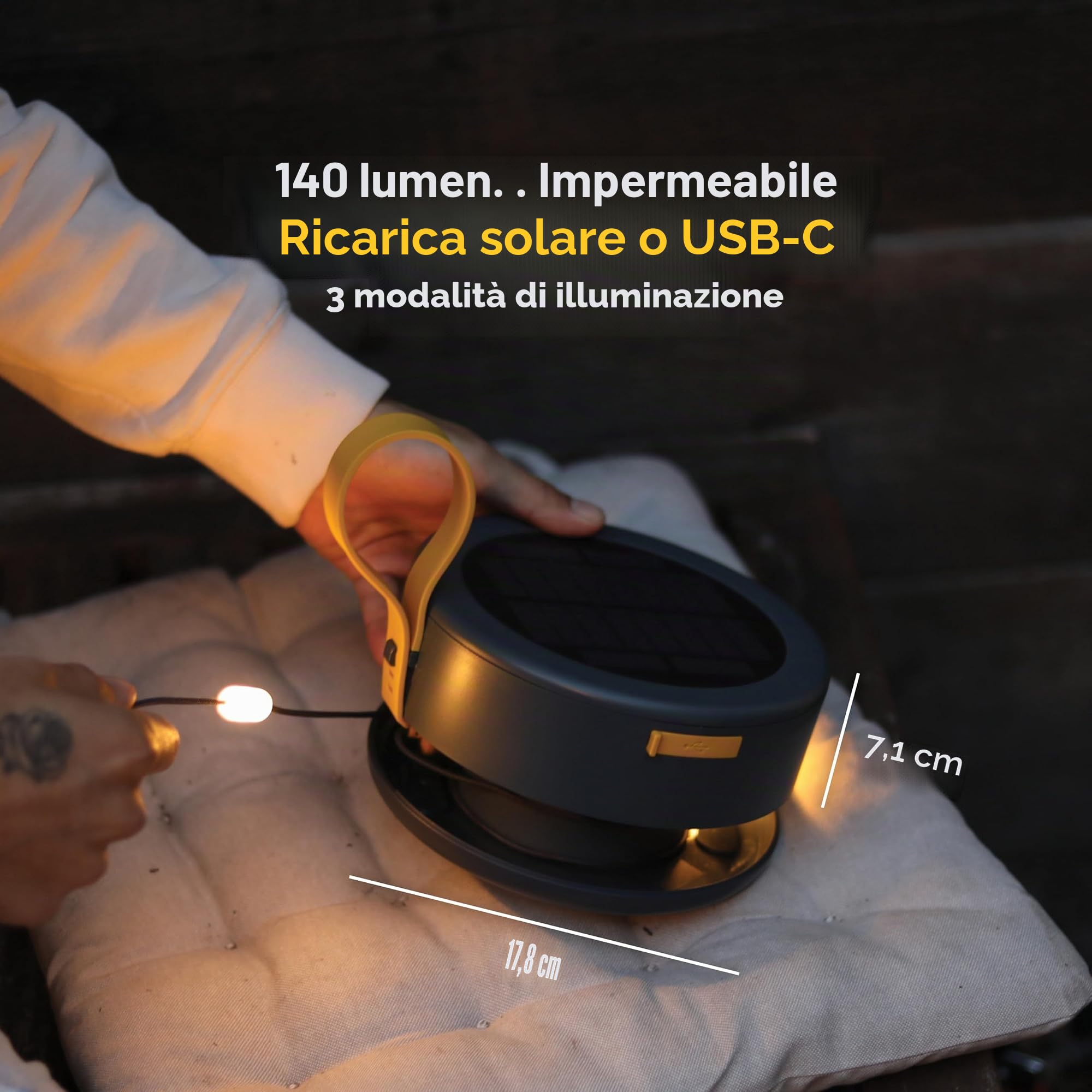 MPOWERD Luci Solar String Lights + Power Hub: Bianco 44 'Ricaricabile tramite Solare o USB-C, Cavo staccabile 13,4 m, LED 140 Lumen, Durata fino a 40 ore, Impermeabile, Campeggio, Piscina/Patio