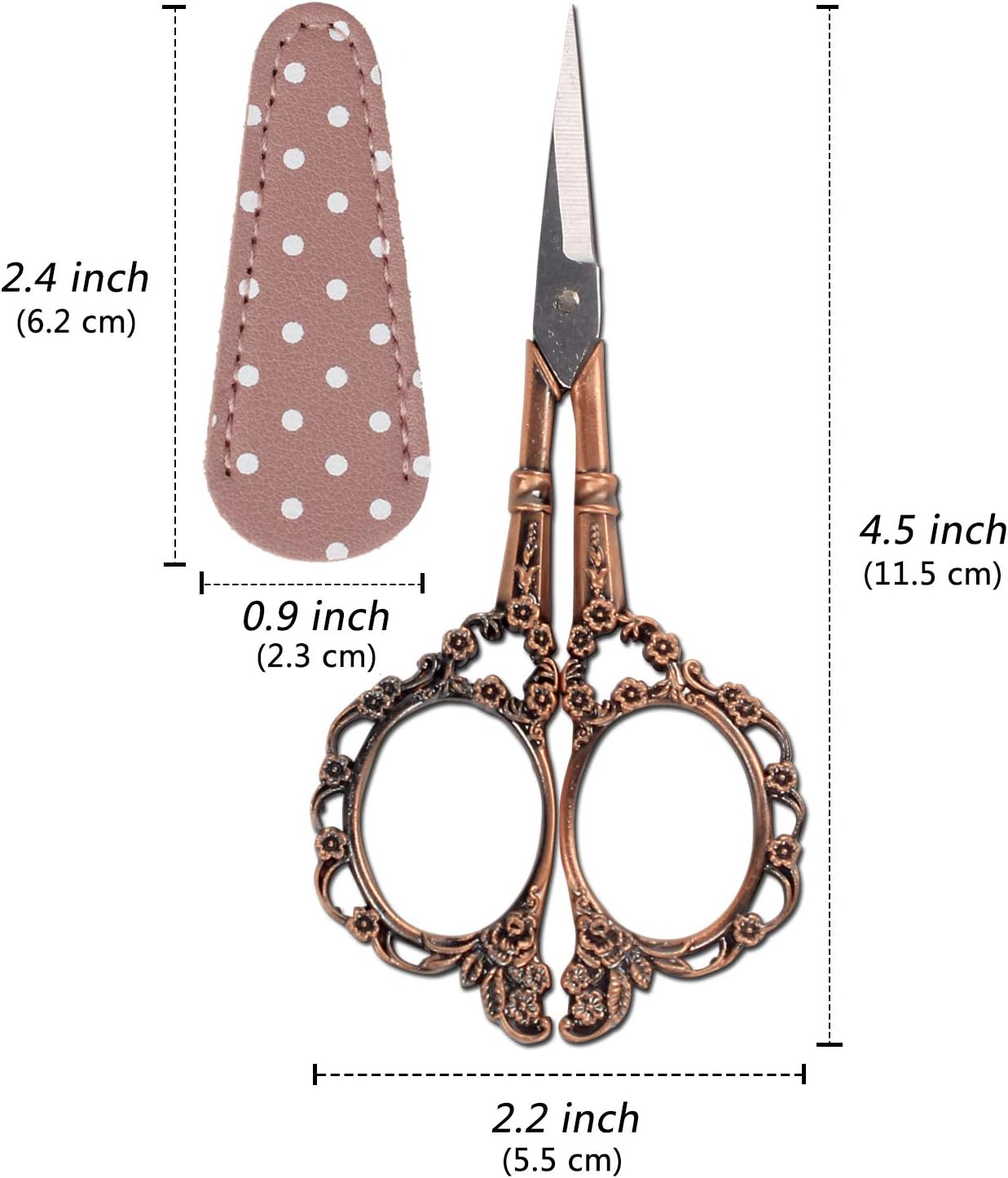 4.5inch Sewing Embroidery Scissors with Leather Scissors Cover, Crafting Sharp Scissor Stainless Steel Craft Shears Scissor for Needlework Manual Sewing Handicrafts Tool
