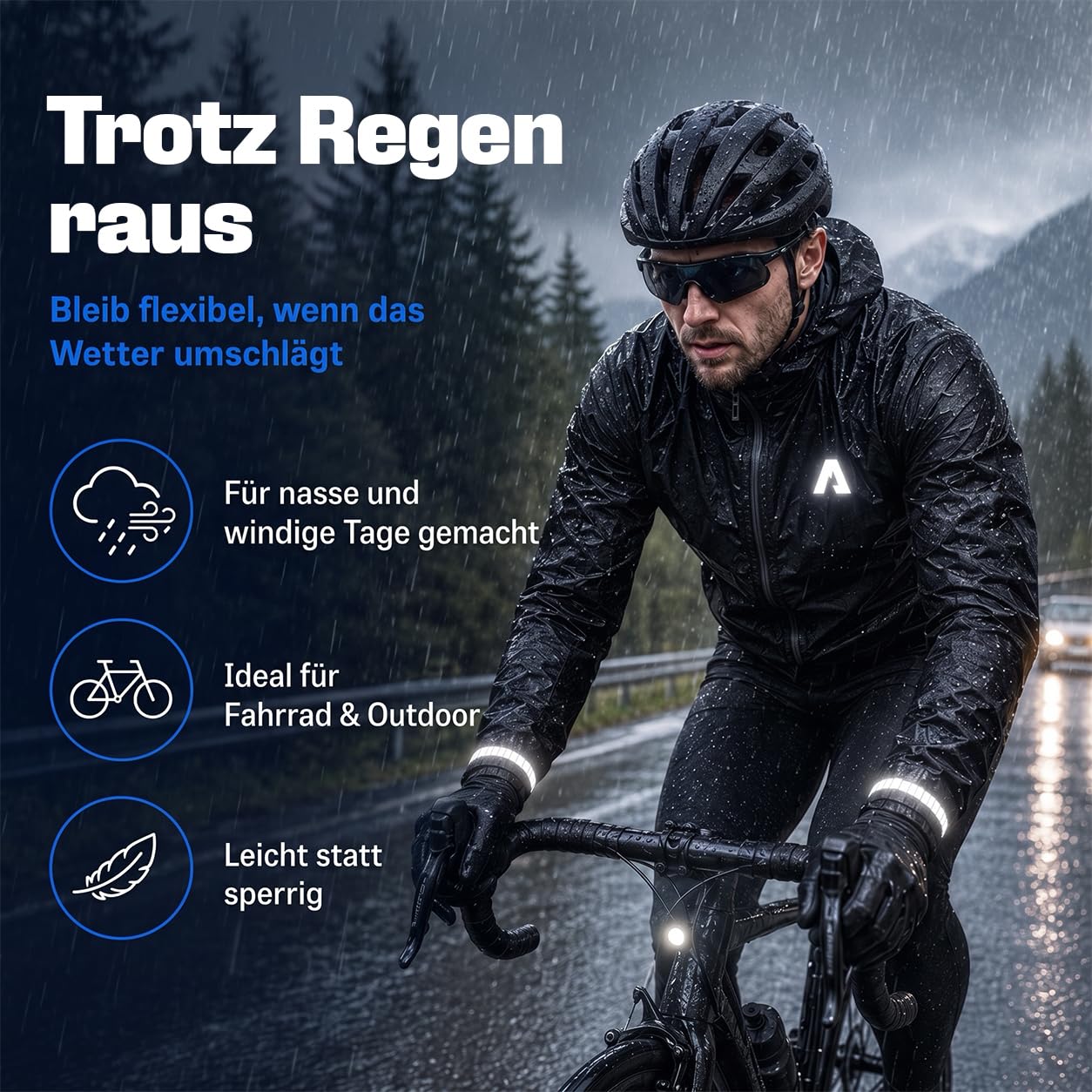 Alpensattel RainShield Fahrradjacke | Wind- & Wasserdichte Regenjacke für Damen & Herren | Leichte & Atmungsaktive Fahrrad Jacke | Reflektierend mit optimalem Schutz vor Regen & Wind | S-XXl wählbar