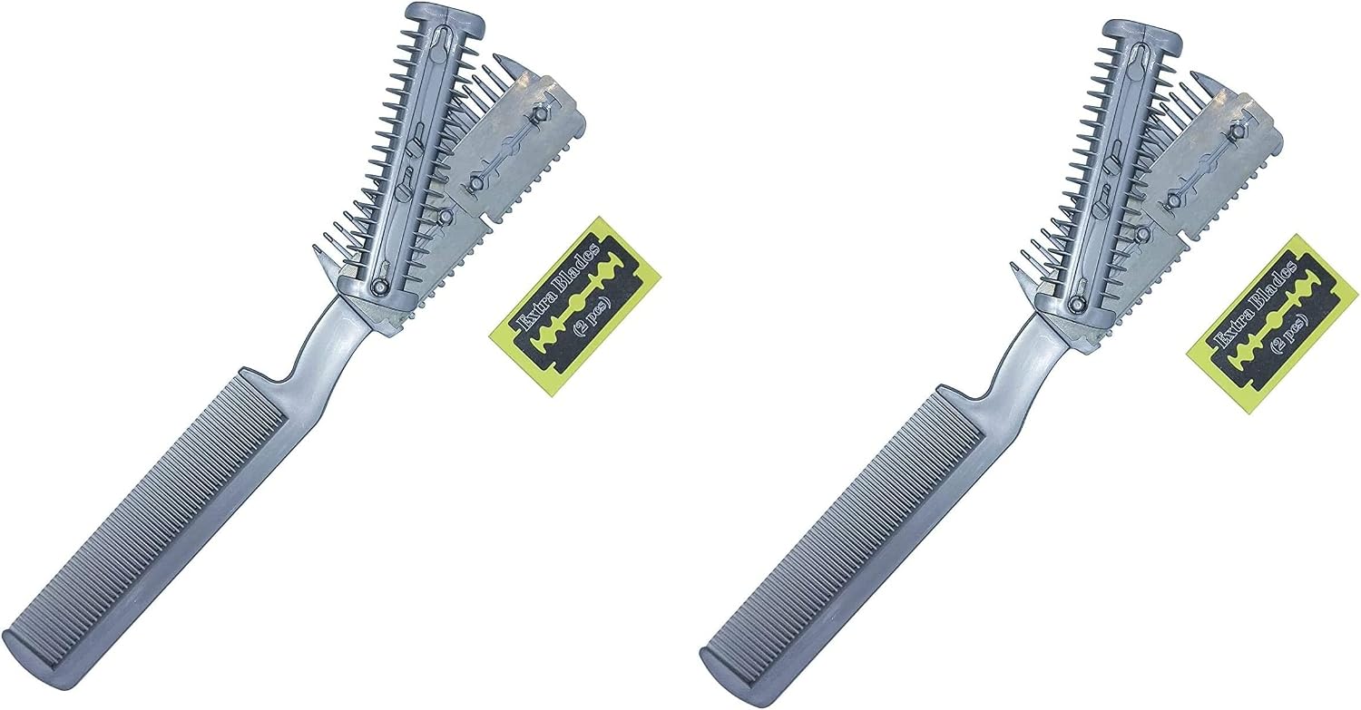 Dependable Industries 2 Pack Manual Pet Hair Trimmer Razor with Extra Blades and Comb Grooming for Dogs and Cats