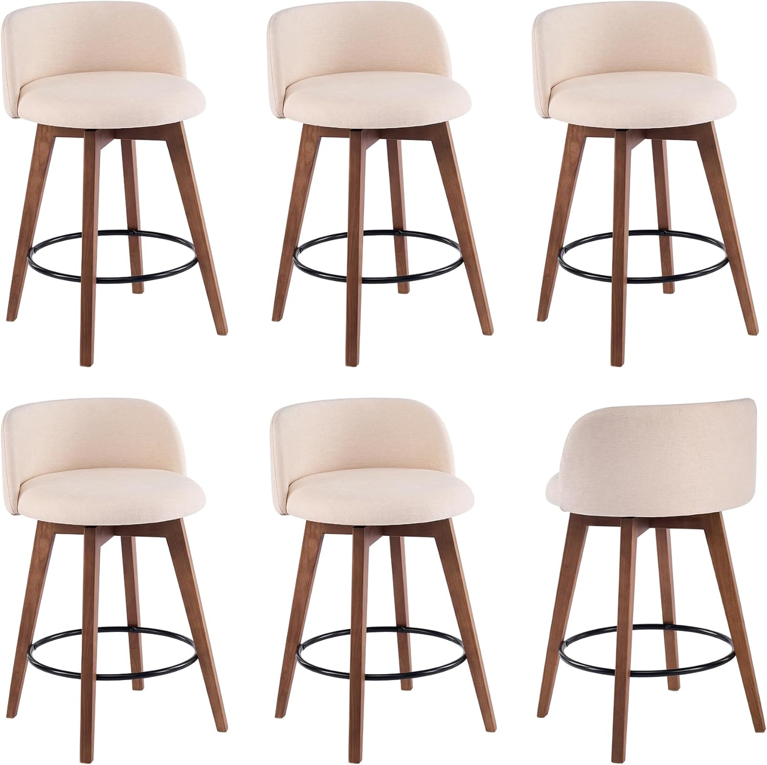 26" Counter Height Bar Stools Set of 2 Mid Century Modern Farmhouse Swivel Barstools Chenille Fabric Upholstered Bar Height Island Chairs with Curved Backrest for Kitchen Island, Beige