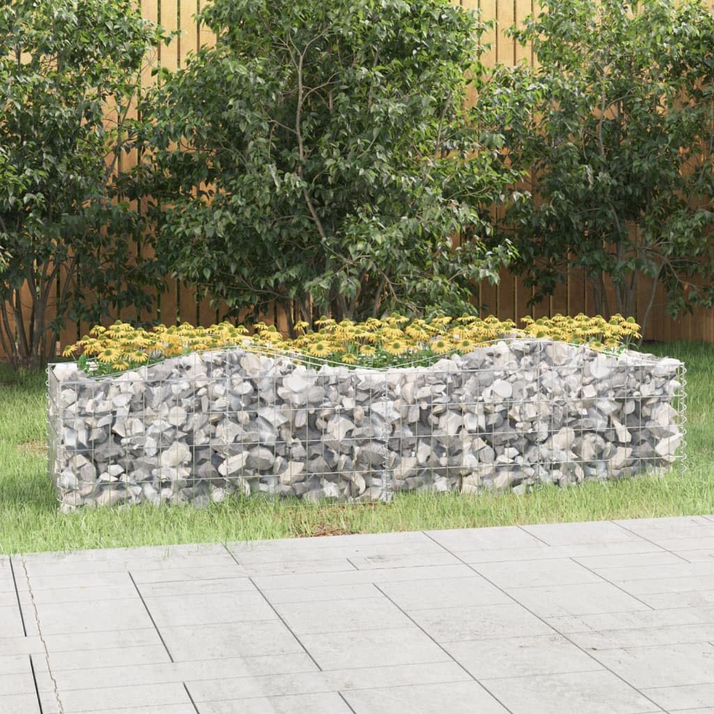 Podwyższona grządka gabionowa z łukiem podwyższonym 200 x 50 x 50 cm z ocynkowanego żelaza, do ogrodu i na taras, stabilna konstrukcja jako donica na rośliny i wytrzymała bordiura, trwała