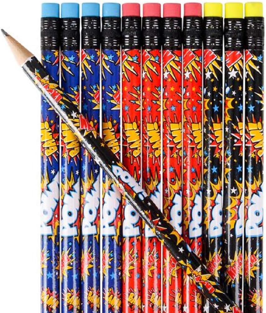 Zugar Land Assorted Superhero Pencils (Pack of 24) Super Hero 7.5 inches (3 Pack - 72 Pencils)