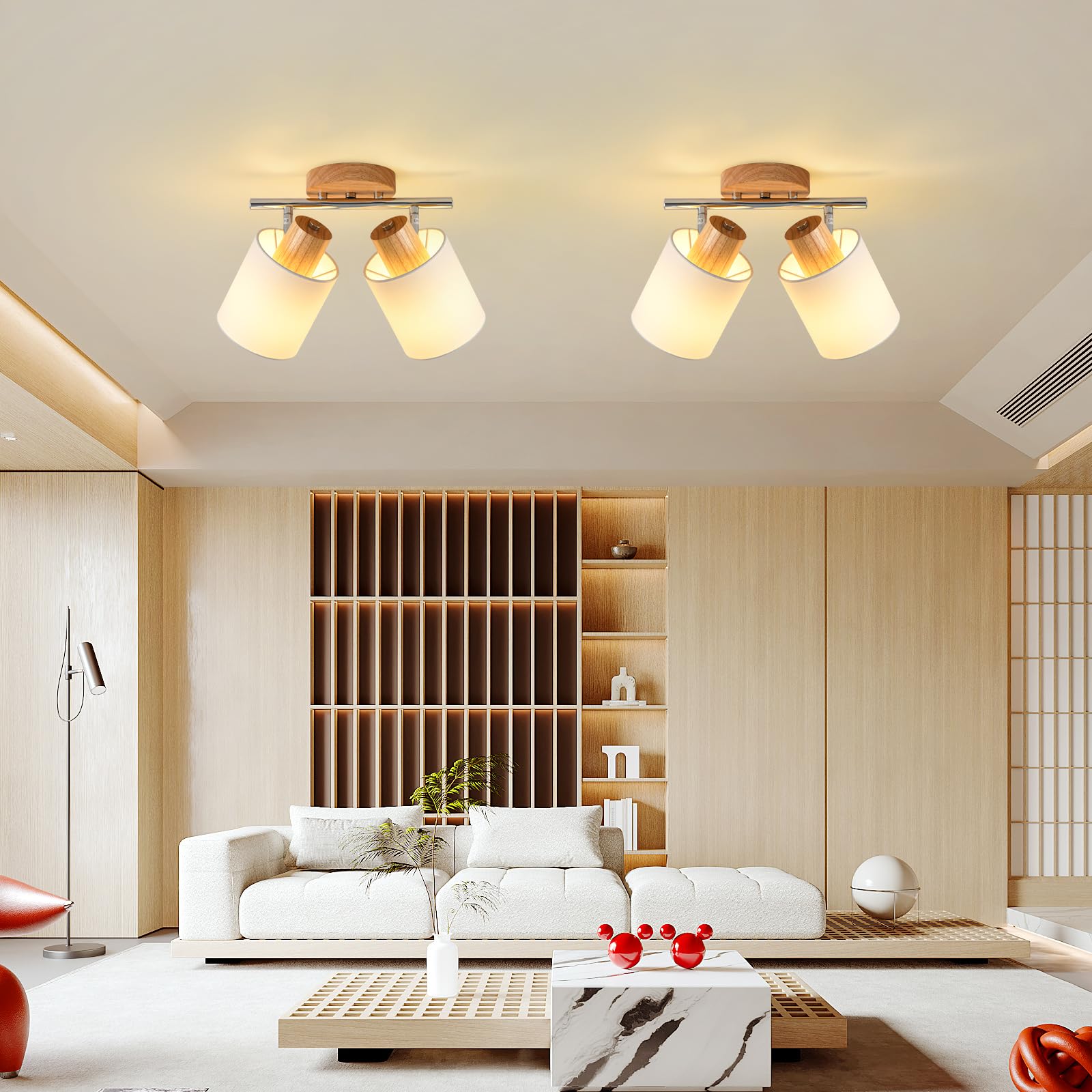 SANSHI faretti led soffitto in 2 punt，lampadario legno regolabile, Base E14 230V moderna Luce a parete,faretti soffitto per interni soggiorno, camera da letto, sala da pranzo (senza lampadine)