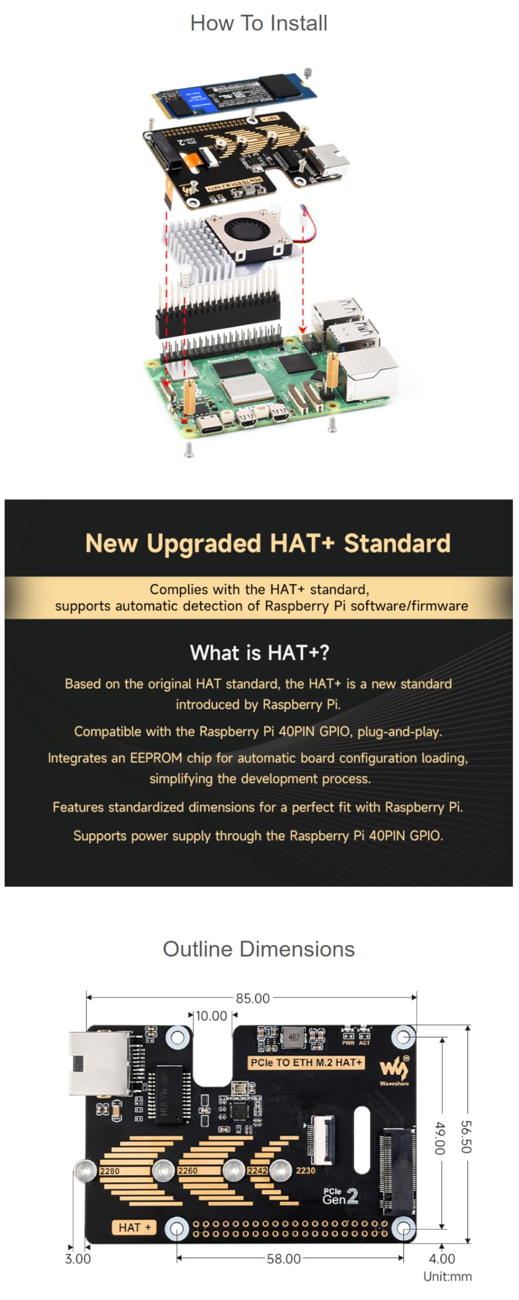 Amazon.co.jp: Raspberry Pi 5用PCIe→ETHおよびM.2アダプター、2280/2260/2242/2230 NVMe  M.2 SSD、5Gbpsデータレート、Gen2ブート、ギガビットイーサネット、Raspberry Pi 5用高速読み取り/書き込みに対応。 :  パソコン・周辺機器