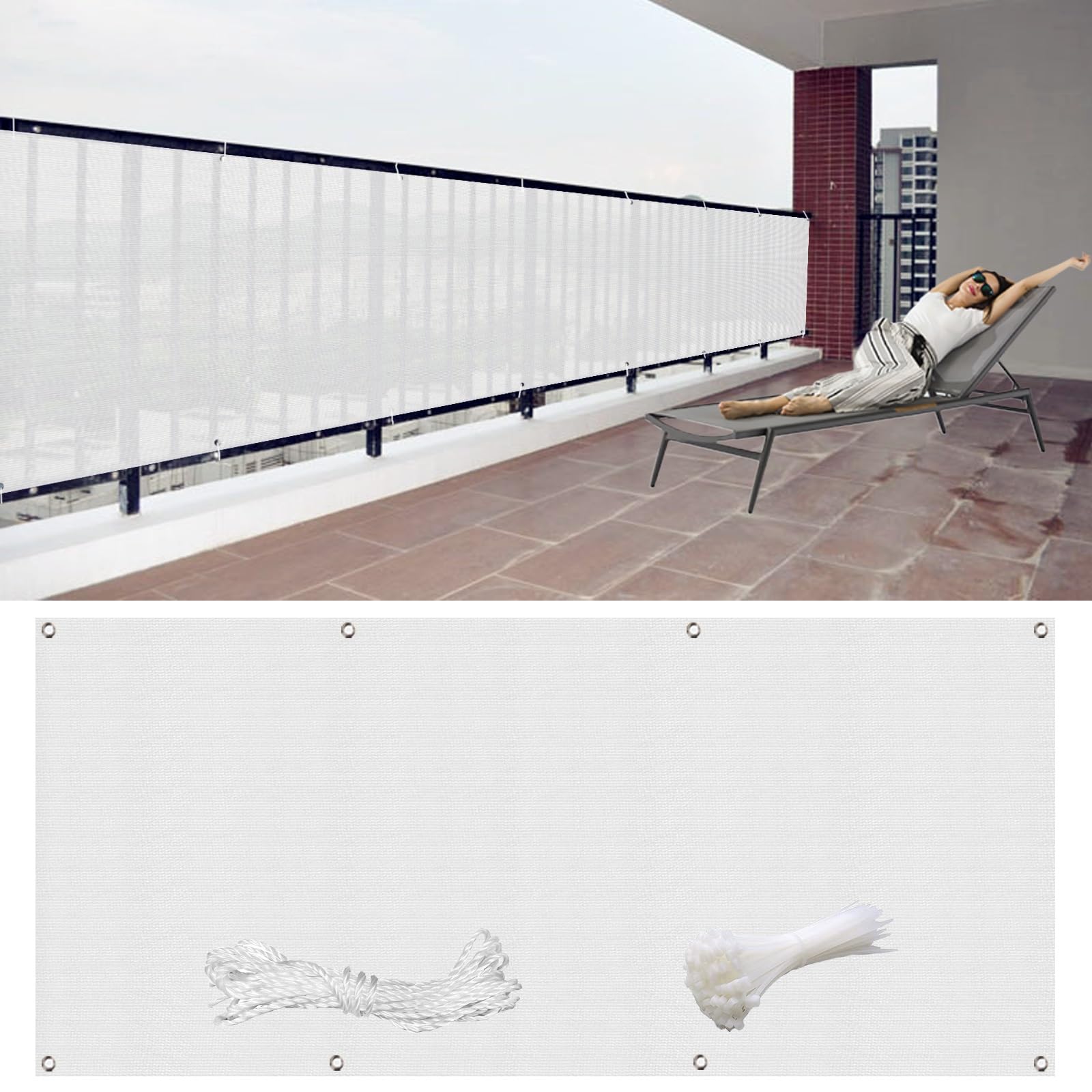 Privacy Protezione, Telo Privacy 50 x 250 cm Recinzione Copertura, Telo Copribalcone, Rete Telo Ombra Protezione della Privacy Frangivento,Anti-UV per Balcone e Terrazza, Bianco