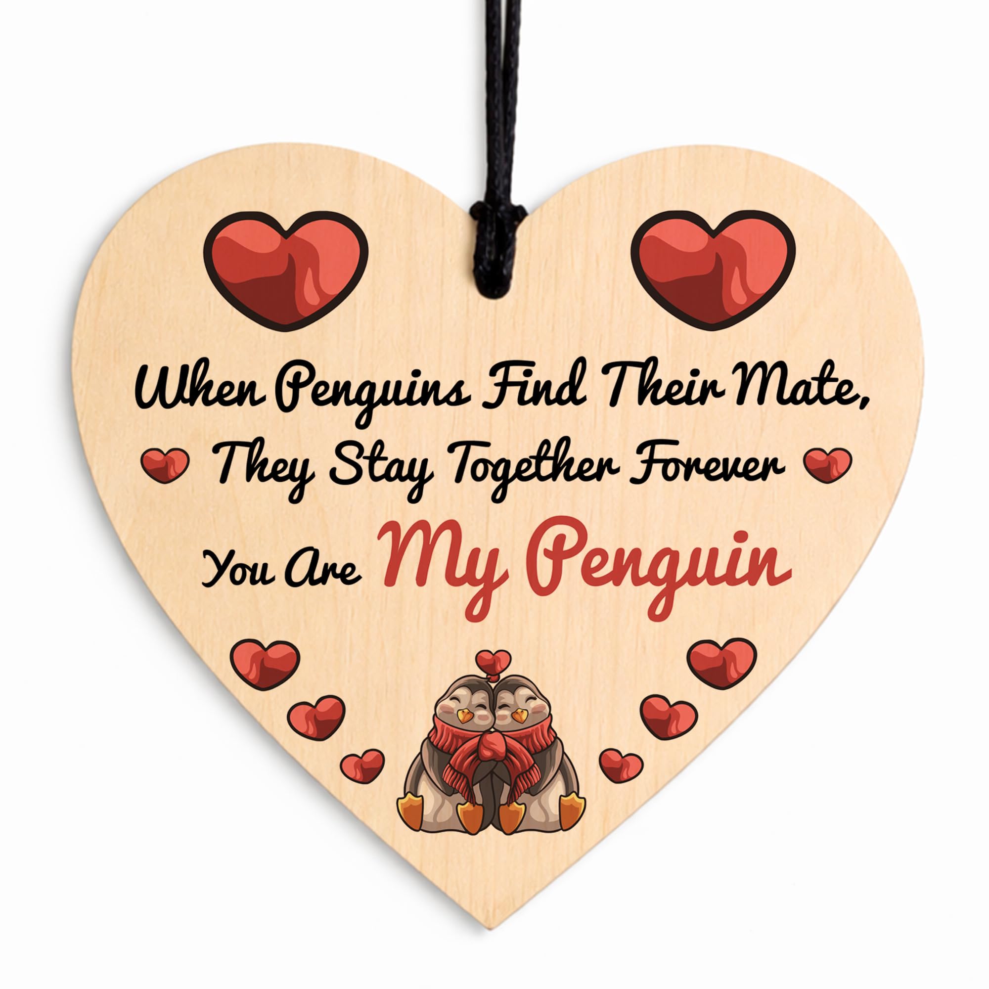 Red Ocean Valentines Gift For Him Her, You Are My Penguin, Wood Heart, Gift For Husband Wife For Anniversary, Boyfriend Girlfriend Romantic Couple Love Keepsake