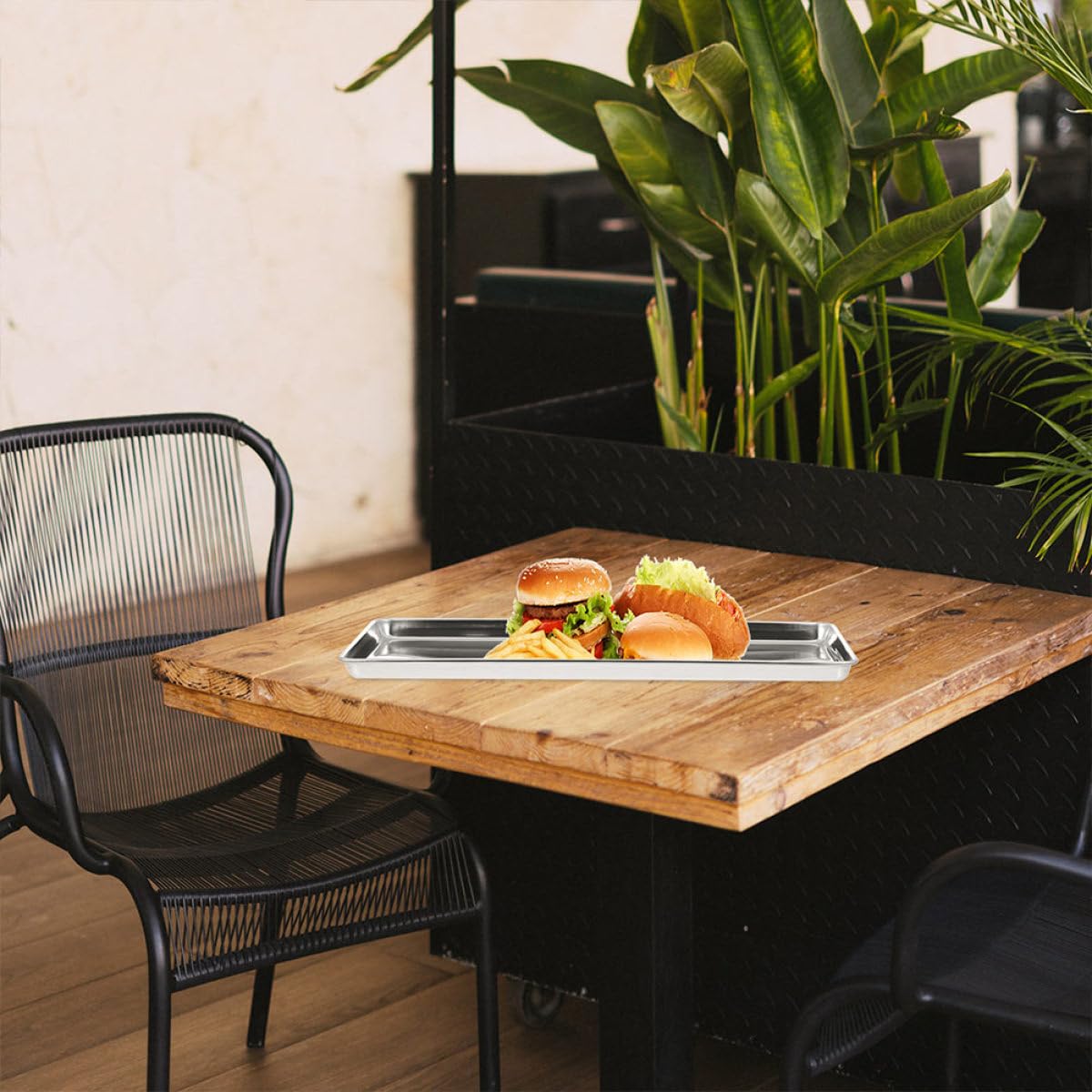 POPETPOP Plateau Métallique Rectangulaire INOX 31,5X24,5 CM pour Barbecue et Présentation Alimentaire