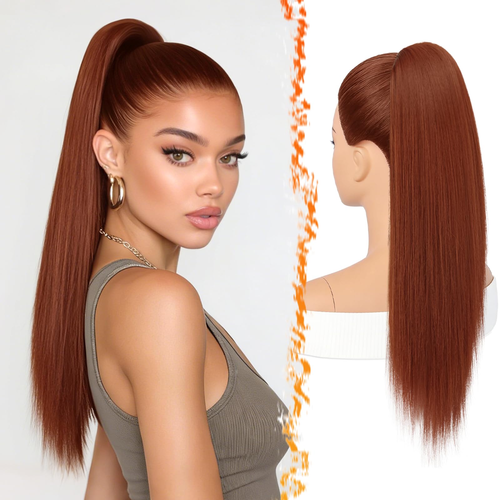 BARSDAR Liso Coleta Postiza Extensiones Pelo, 40cm Corta Liso Marrón Oscuro Cola de Caballo Extension con Cordón Natural Sintética Cheer Posh Ponytail Extensiones Postizos Fiestas Cheer Competition — view 23