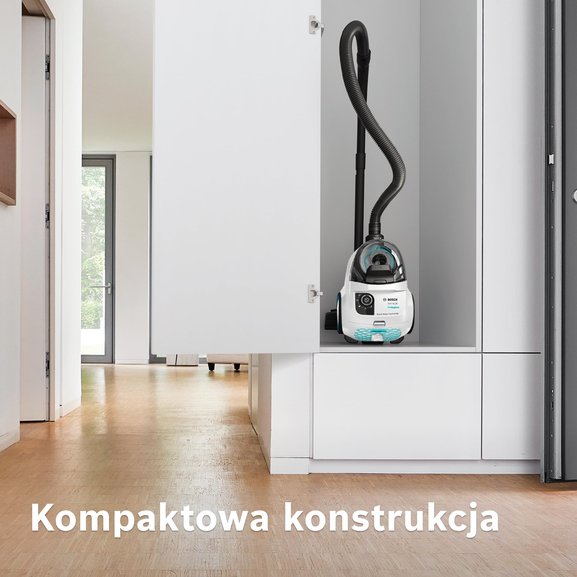 Bosch Serie 4 ProHygienic Odkurzacz 550 W, BGC21HYG1, biało-turkusowy | Bezworkowy | Cylindryczny | Filtr higieniczny UltraAllergy | Mocny | Kompaktowy